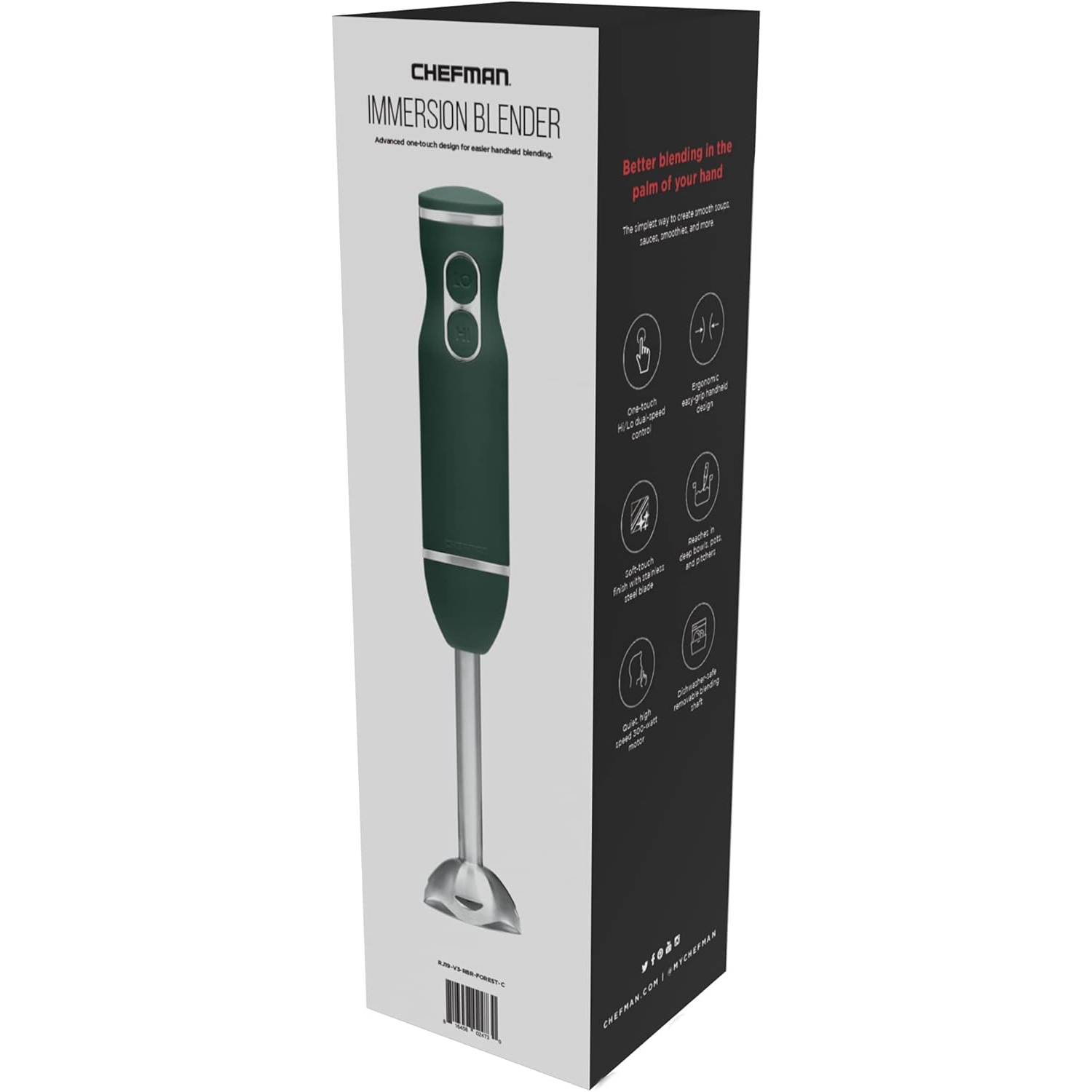 Chefman Immersion 300W Hand Blender with Stainless Steel Blades, Powerful Electric Ice Crushing 2-speed Control Handheld Food Mixer, Purées,