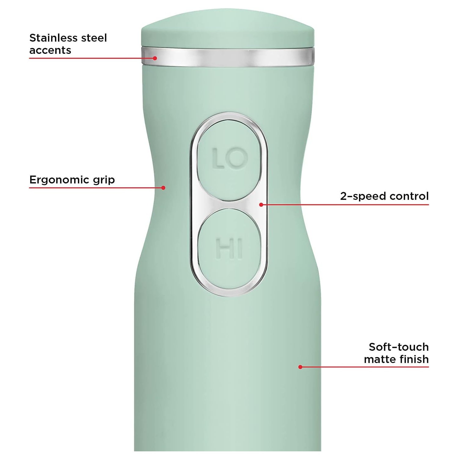 Chefman Immersion 300W Hand Blender with Stainless Steel Blades, Powerful Electric Ice Crushing 2-speed Control Handheld Food Mixer, Purées,