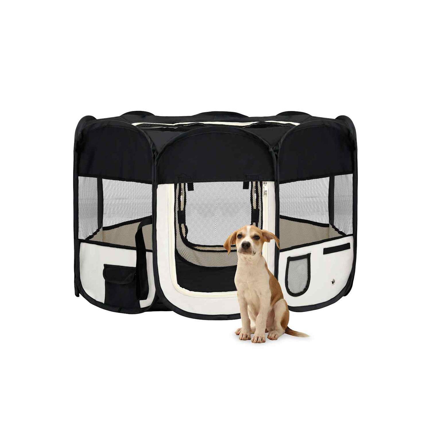 vidaXL Foldable Dog Playpen with Carrying Bag Black 110x110x58 cm