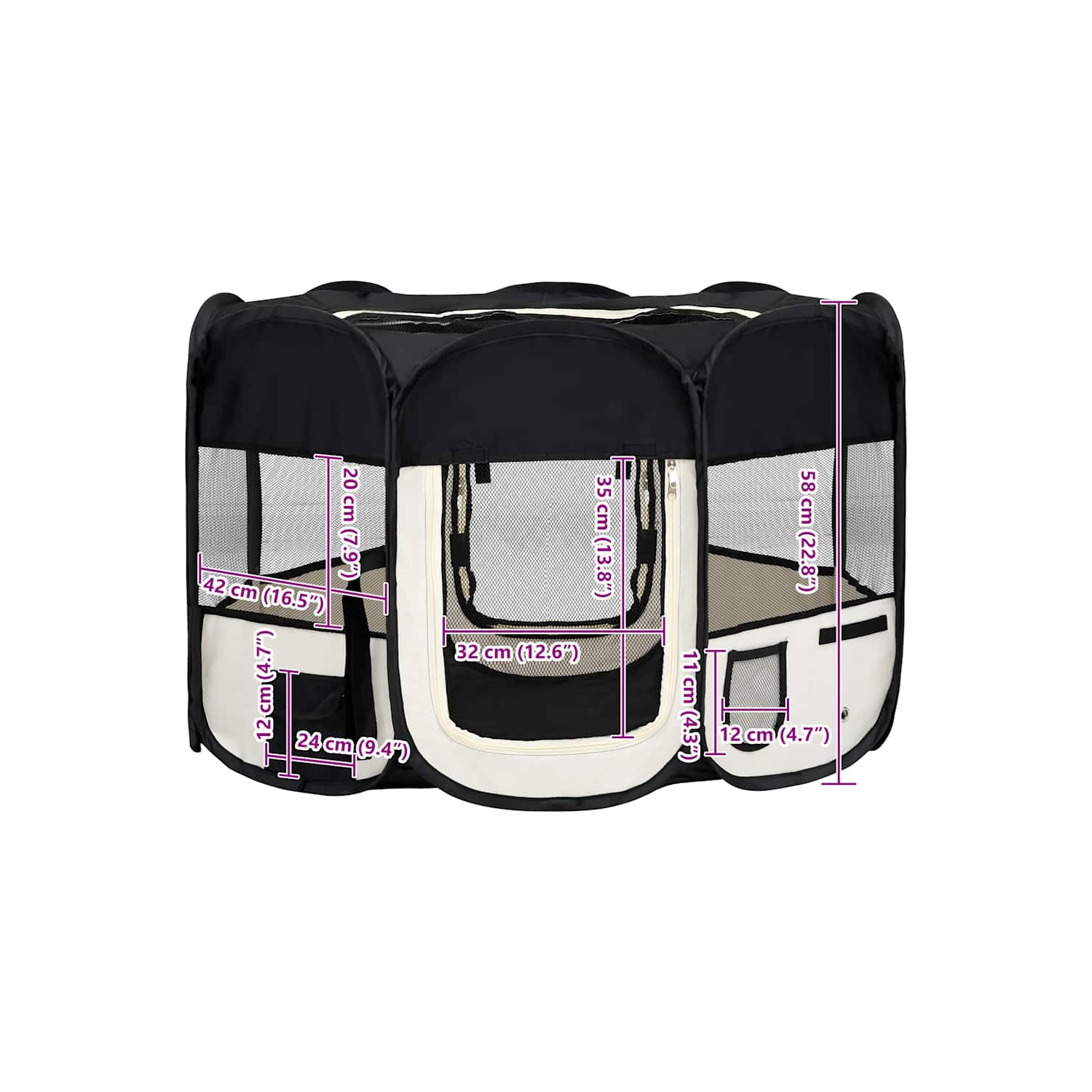 vidaXL Foldable Dog Playpen with Carrying Bag Black 110x110x58 cm