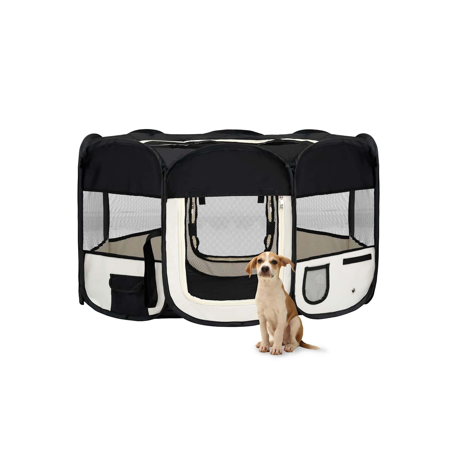 vidaXL Foldable Dog Playpen with Carrying Bag Black 145x145x61 cm