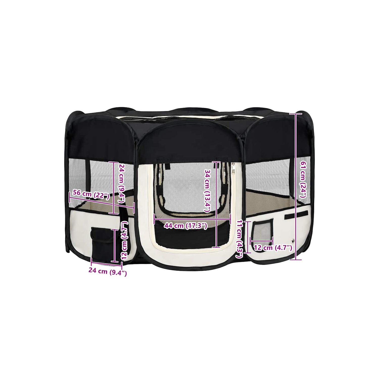 vidaXL Foldable Dog Playpen with Carrying Bag Black 145x145x61 cm