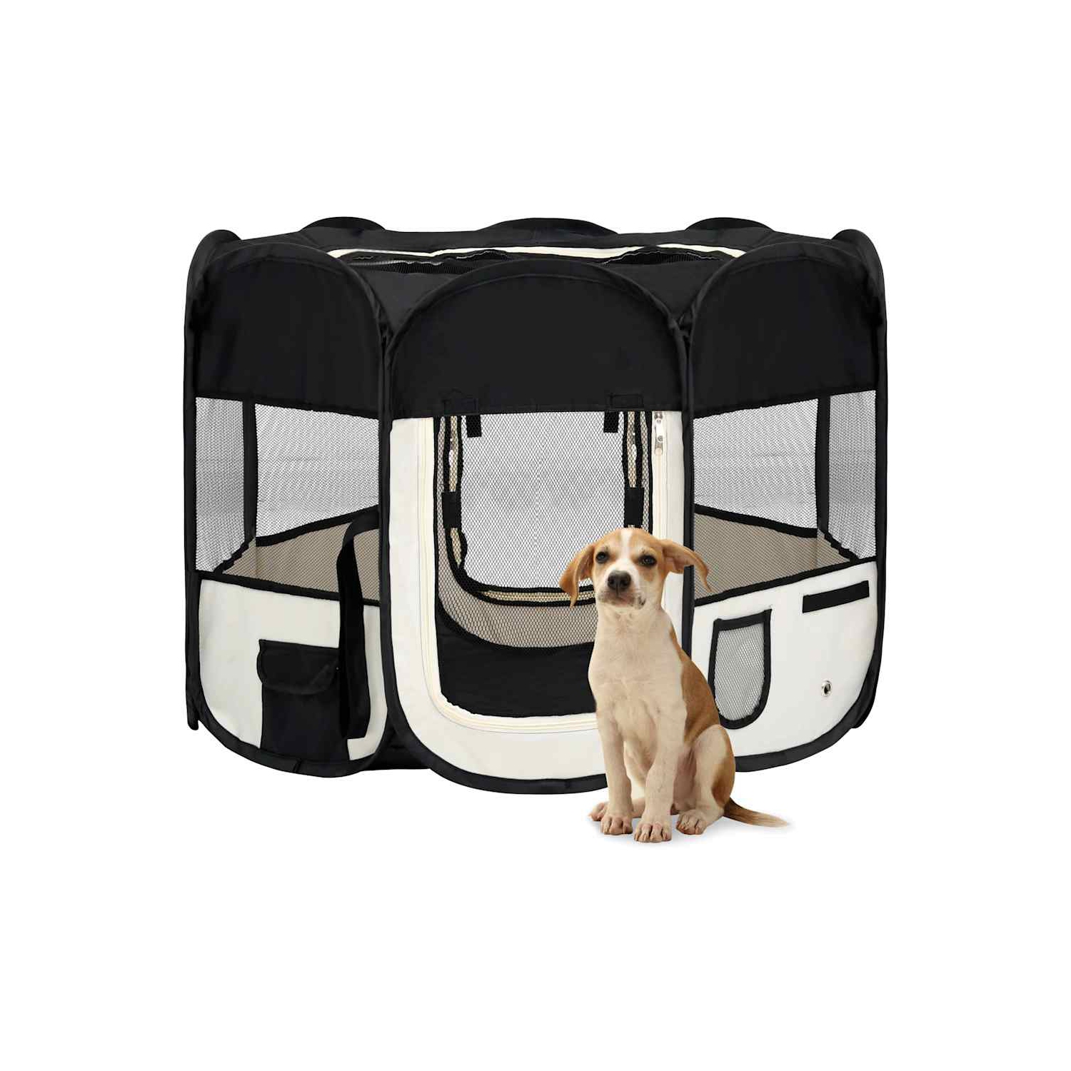 vidaXL Foldable Dog Playpen with Carrying Bag Black 90x90x58 cm