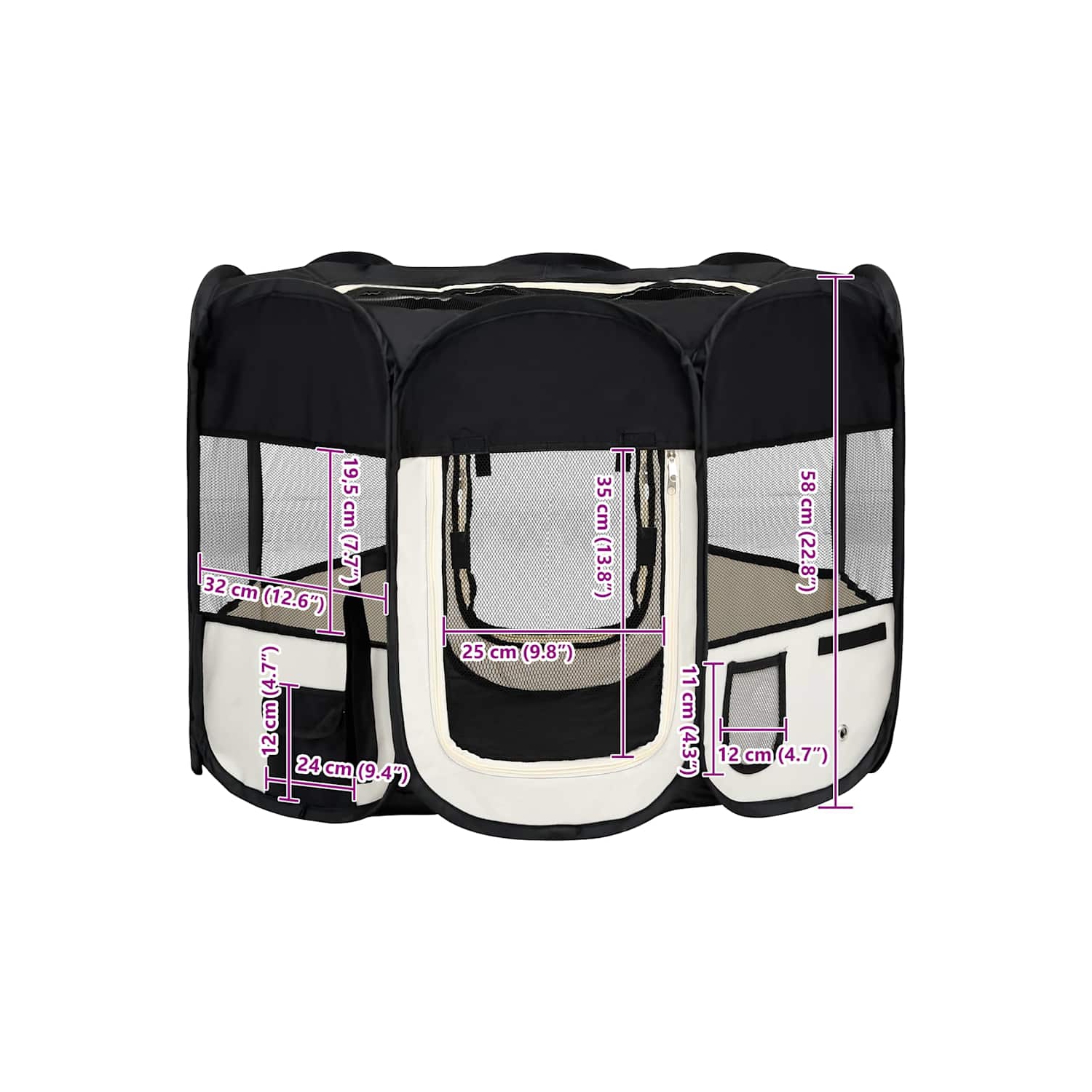 vidaXL Foldable Dog Playpen with Carrying Bag Black 90x90x58 cm