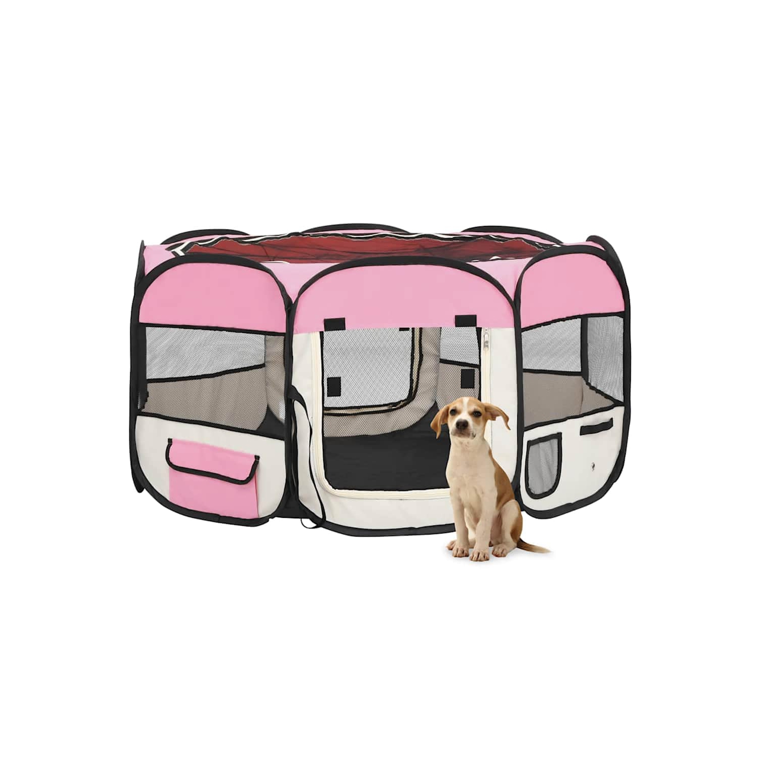 vidaXL Foldable Dog Playpen with Carrying Bag Pink 125x125x61 cm