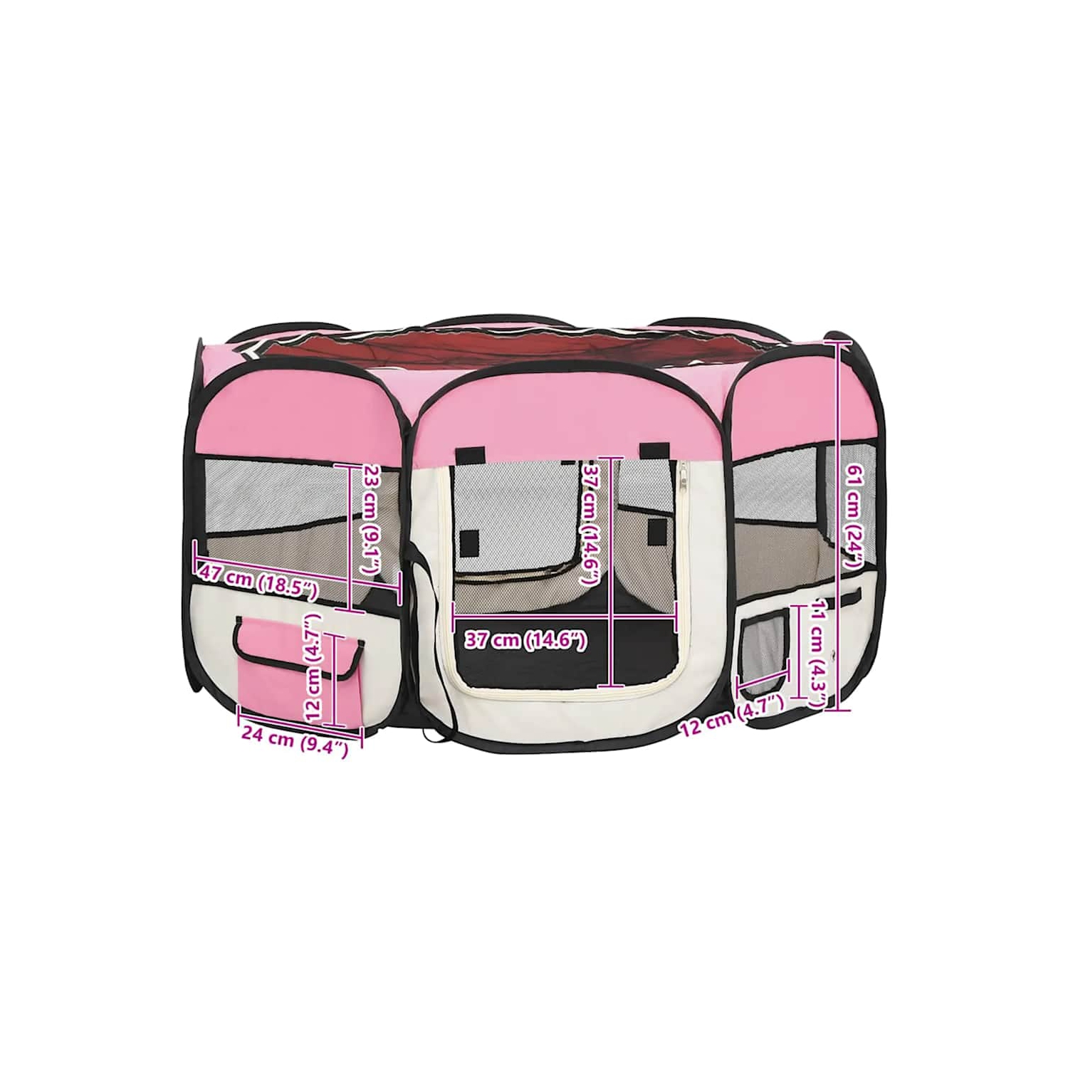 vidaXL Foldable Dog Playpen with Carrying Bag Pink 125x125x61 cm
