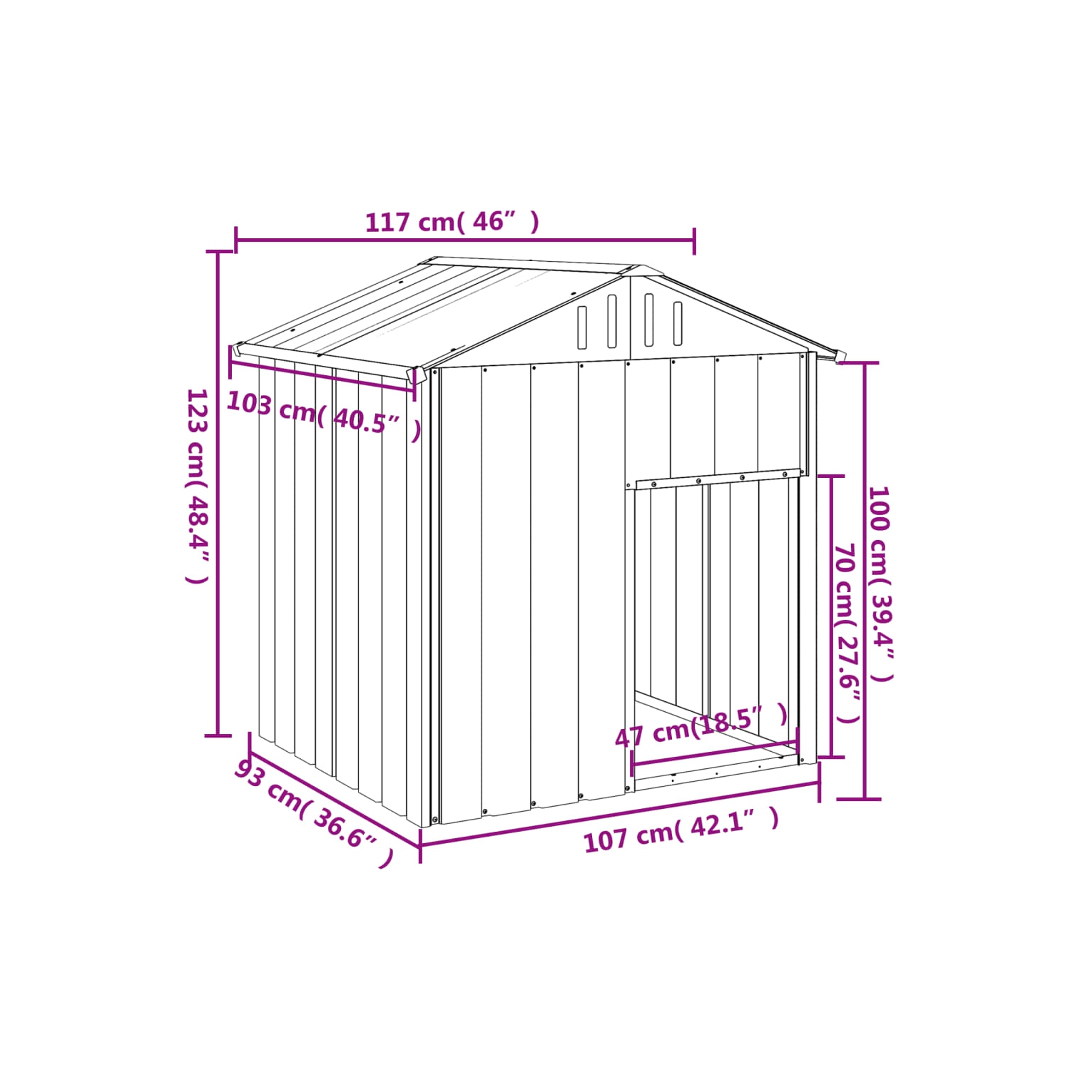 VisdaXL Dog House avec toit Anthracite 117 x 103 x 3 123 cm acier galvanisé