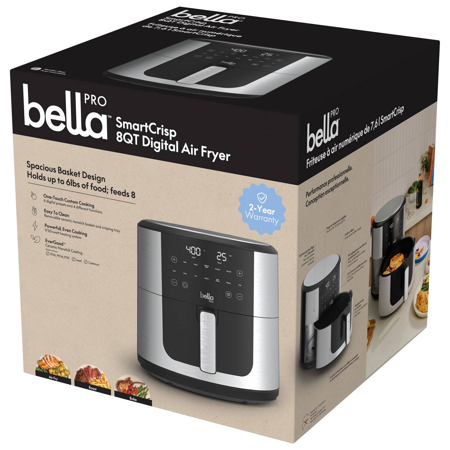 Bella Pro SmartCrisp Digital Air Fyer w/ EverGood Ceramic - 7.6L - Stainless Steel - Only at Best Buy