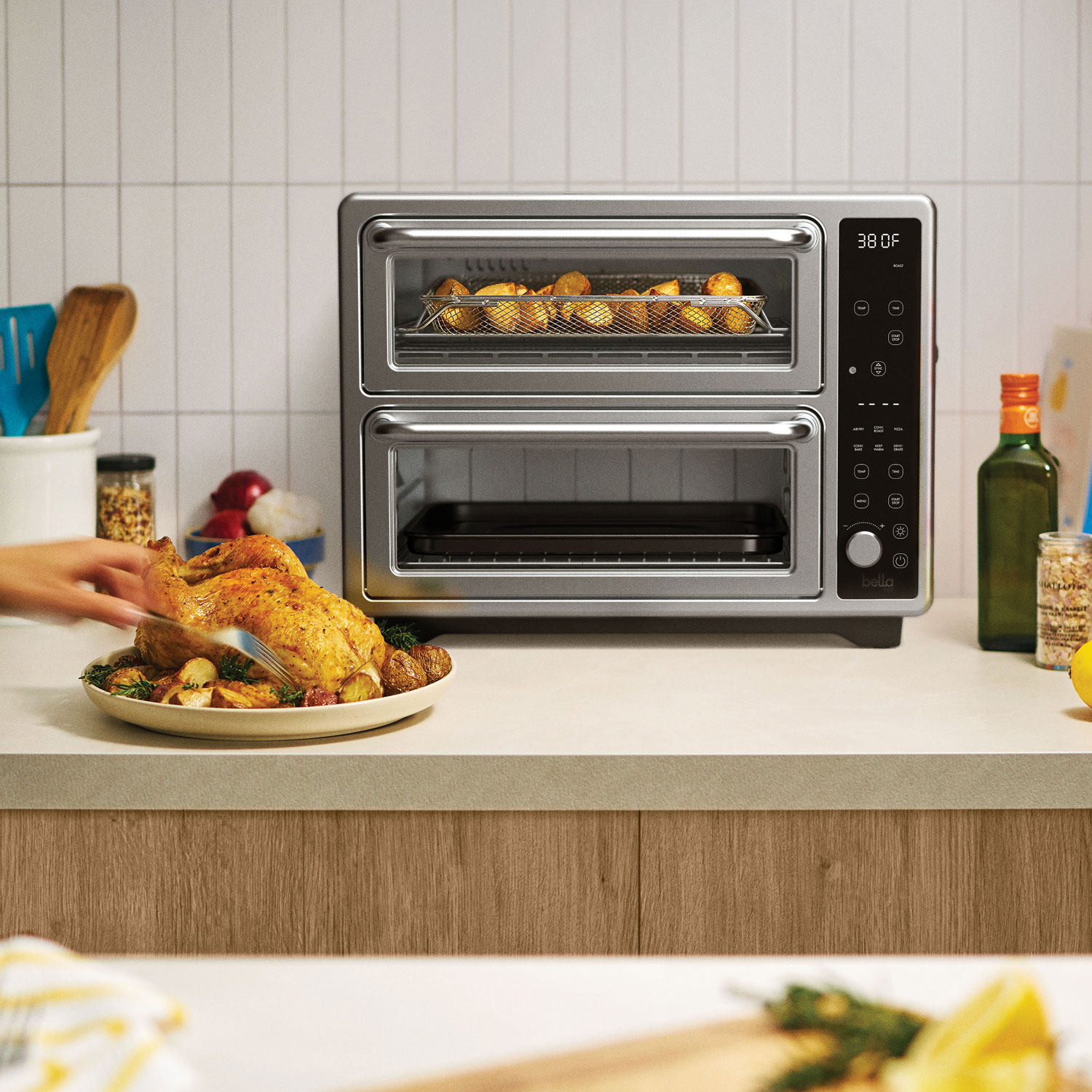 Bella Pro Duo Air Fry Convection Double Oven with Probe - 0.85 Cu.Ft./24L - Stainless Steel - Only at Best Buy