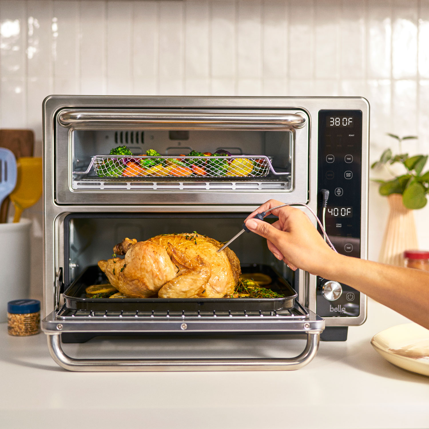 Bella Pro Duo Air Fry Convection Double Oven with Probe - 0.85 Cu.Ft./24L - Stainless Steel - Only at Best Buy