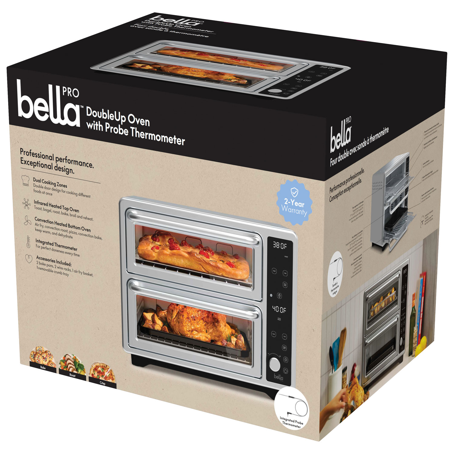 Bella Pro Duo Air Fry Convection Double Oven with Probe - 0.85 Cu.Ft./24L - Stainless Steel - Only at Best Buy