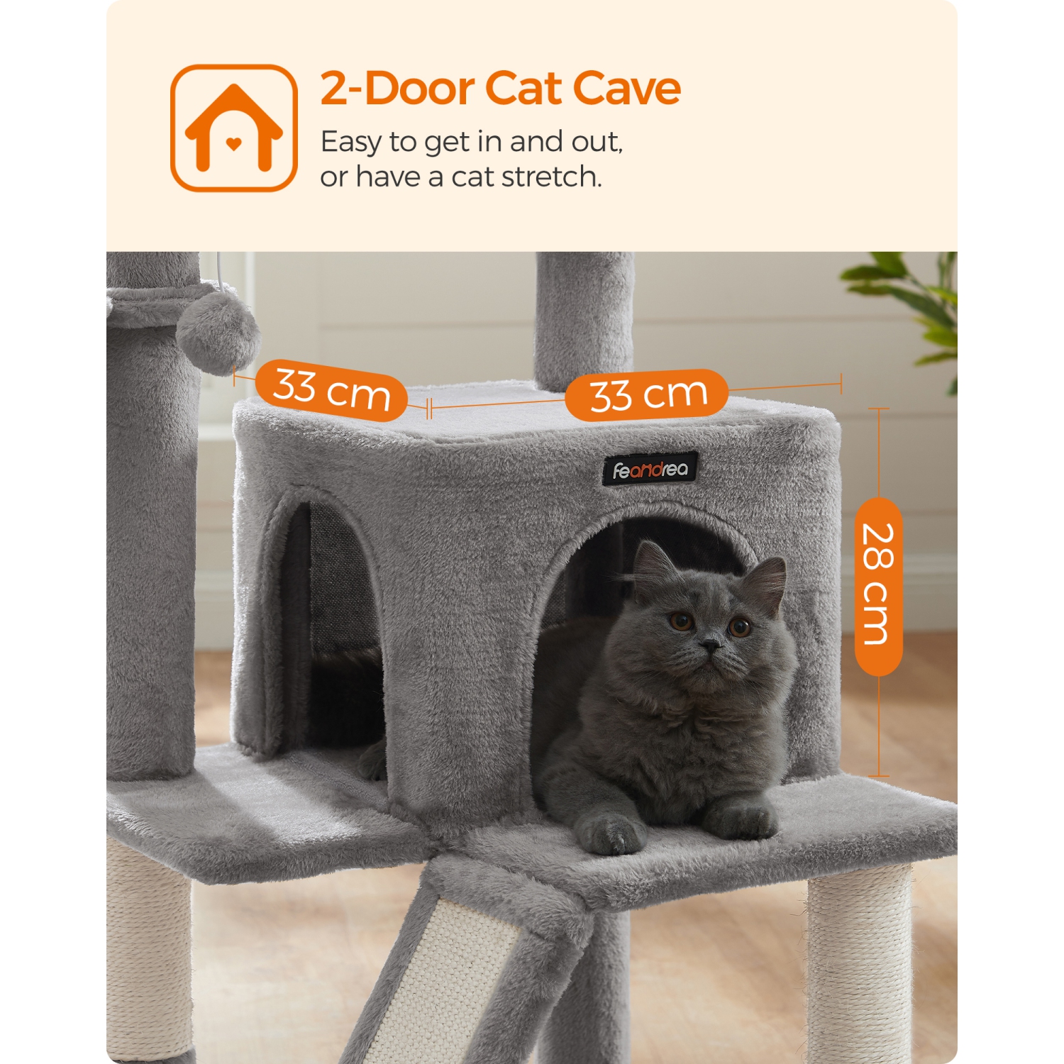 SONGMICS HOME Cat Tree, Small Cat Tower with Widened Perch for Large Cats Indoor, Kittens, 96 cm Multi-Level Cat Condo with Scratching Posts and