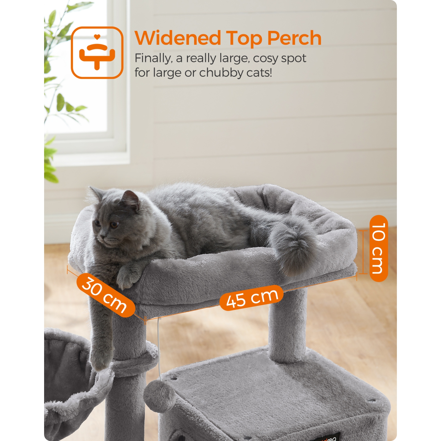 SONGMICS HOME Cat Tree, Small Cat Tower with Widened Perch for Large Cats Indoor, Kittens, 96 cm Multi-Level Cat Condo with Scratching Posts and