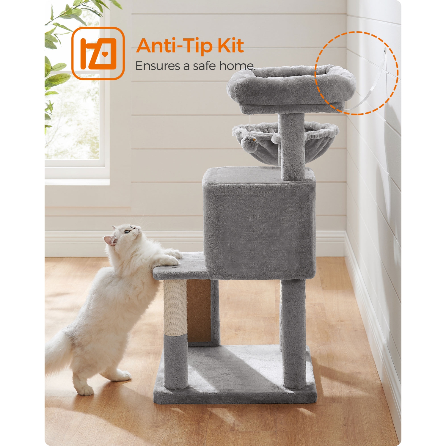 SONGMICS HOME Cat Tree, Small Cat Tower with Widened Perch for Large Cats Indoor, Kittens, 96 cm Multi-Level Cat Condo with Scratching Posts and