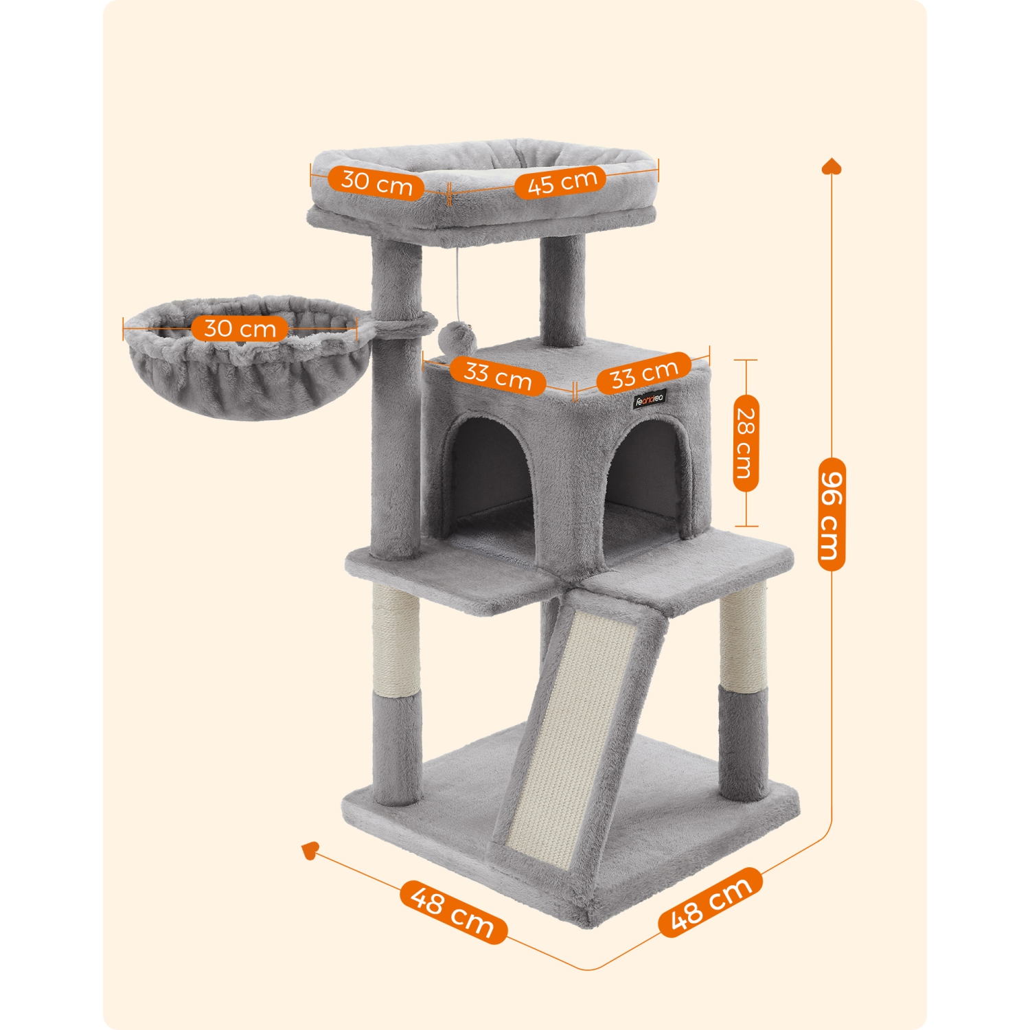 SONGMICS HOME Cat Tree, Small Cat Tower with Widened Perch for Large Cats Indoor, Kittens, 96 cm Multi-Level Cat Condo with Scratching Posts and