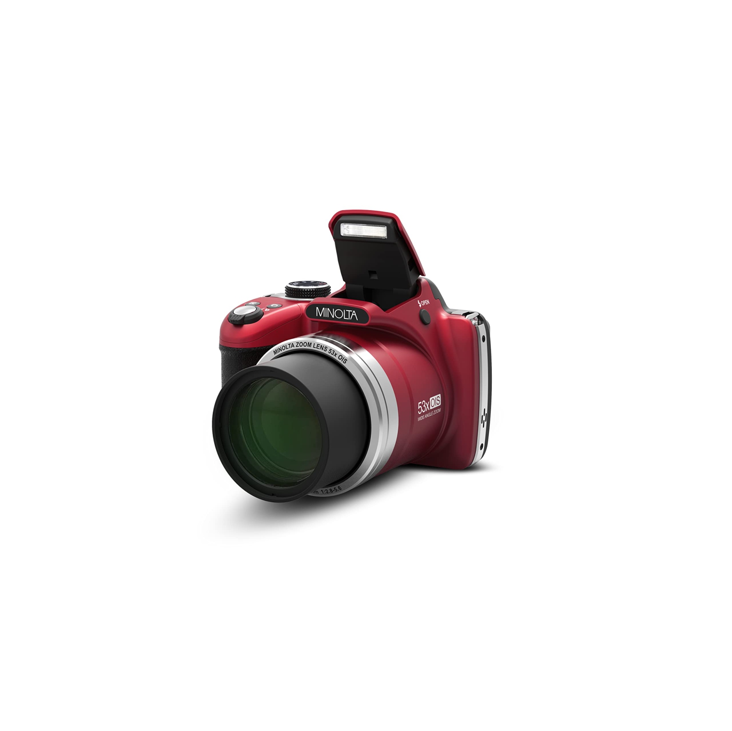 Minolta Pro Shot 16 Mega Pixel HD Digital Camera with 53x Optical Zoom, Full 1080p HD Video & 16GB SD Card, MN53Z, Red