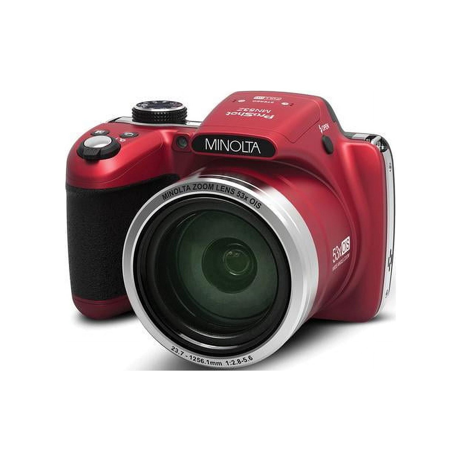 Minolta Pro Shot 16 Mega Pixel HD Digital Camera with 53x Optical Zoom, Full 1080p HD Video & 16GB SD Card, MN53Z, Red