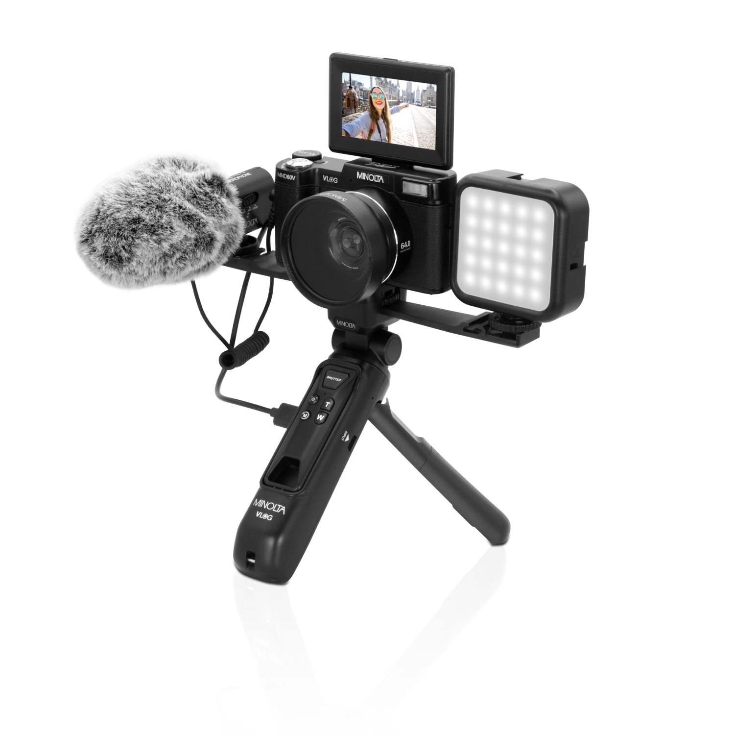 Ensemble de caméra 64&nbsp;Mpx à mise au point automatique/vidéo Ultra HD 4K à 60 images/s de Minolta pour caméra VLOG de 60&nbsp;V