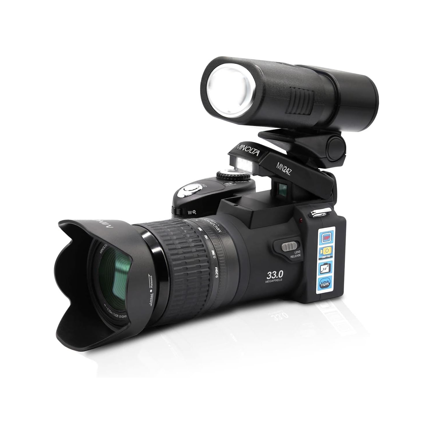 Minolta – Appareil photo numérique MN24Z 33&nbsp;Mpx, HD 1080p, objectif interchangeable