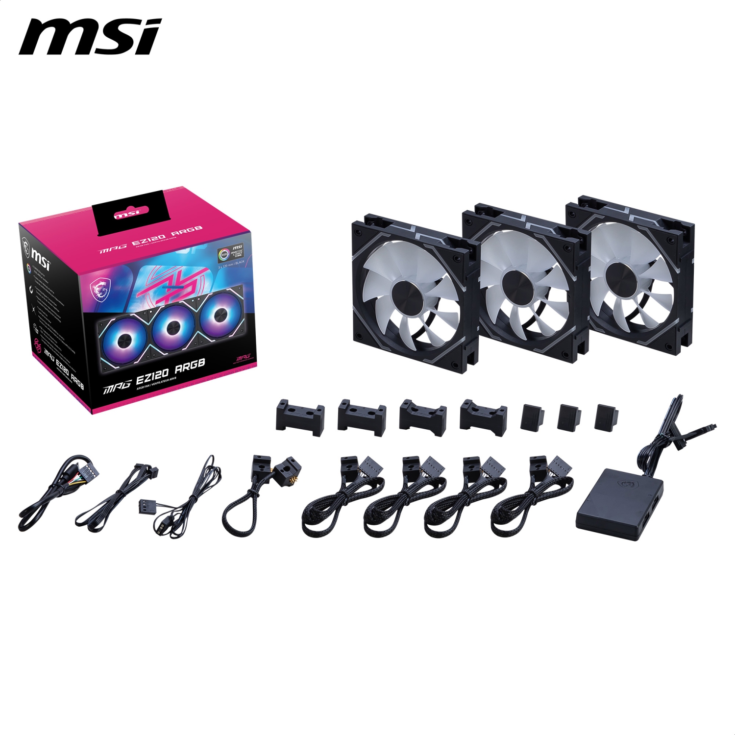 Ventilateur 3 B MPG EZ120 ARGB de MSI - ventilateur ARGB de 120 mm, bloc de connecteur magnétique