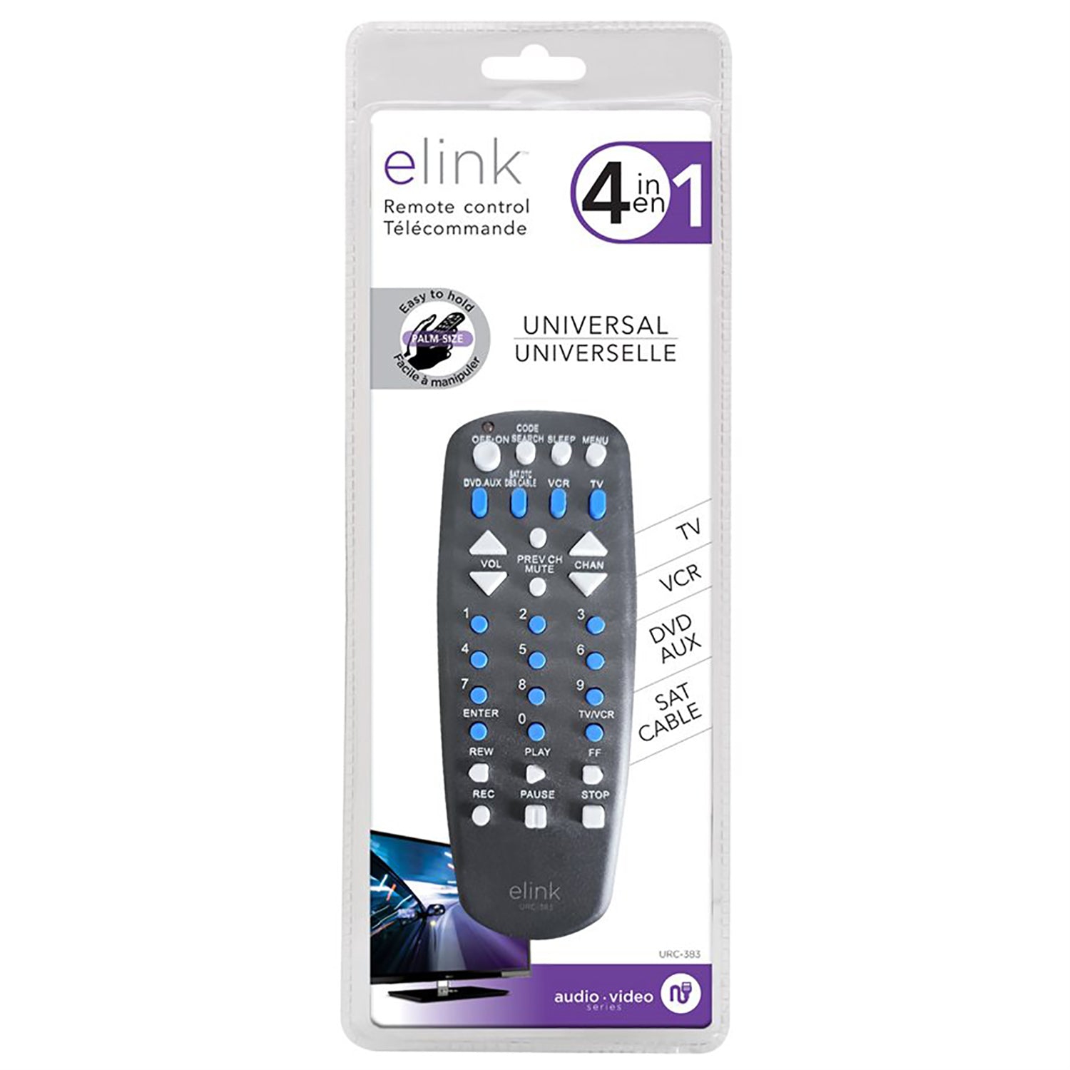 Elink - 4 in 1 Universal Remote Control, Easy to Handle, Black