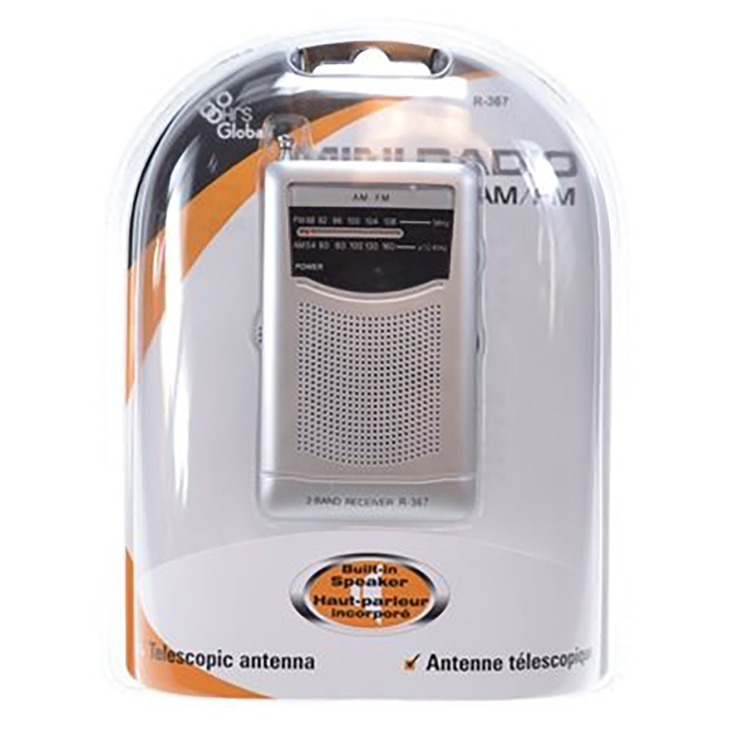 HRS Global - Mini Portable AM/FM Radio, Telescopic Antenna, Silver