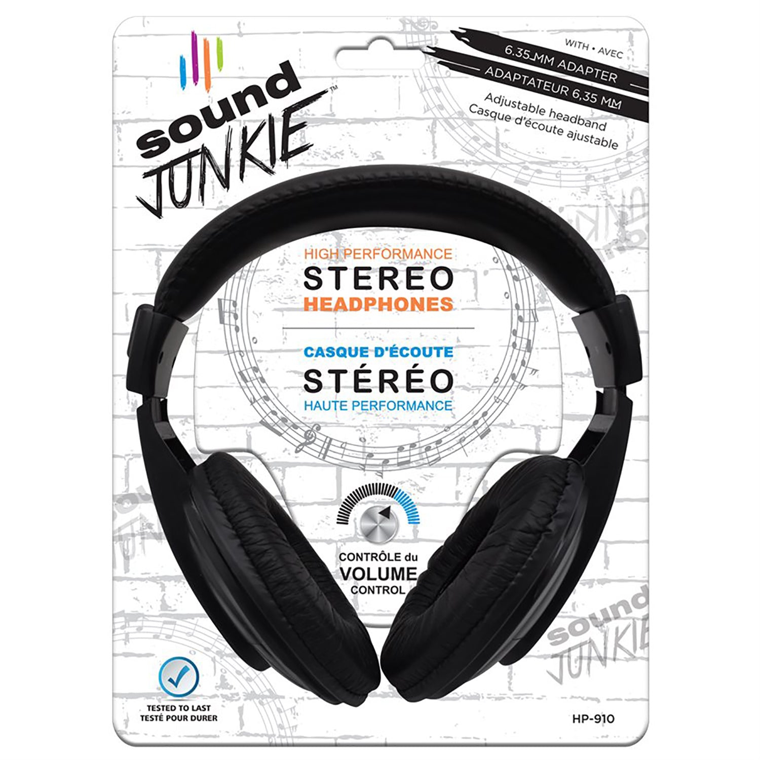 SoundJUNKIE - Écouteurs stéréo avec fil avec commande de volume, noir