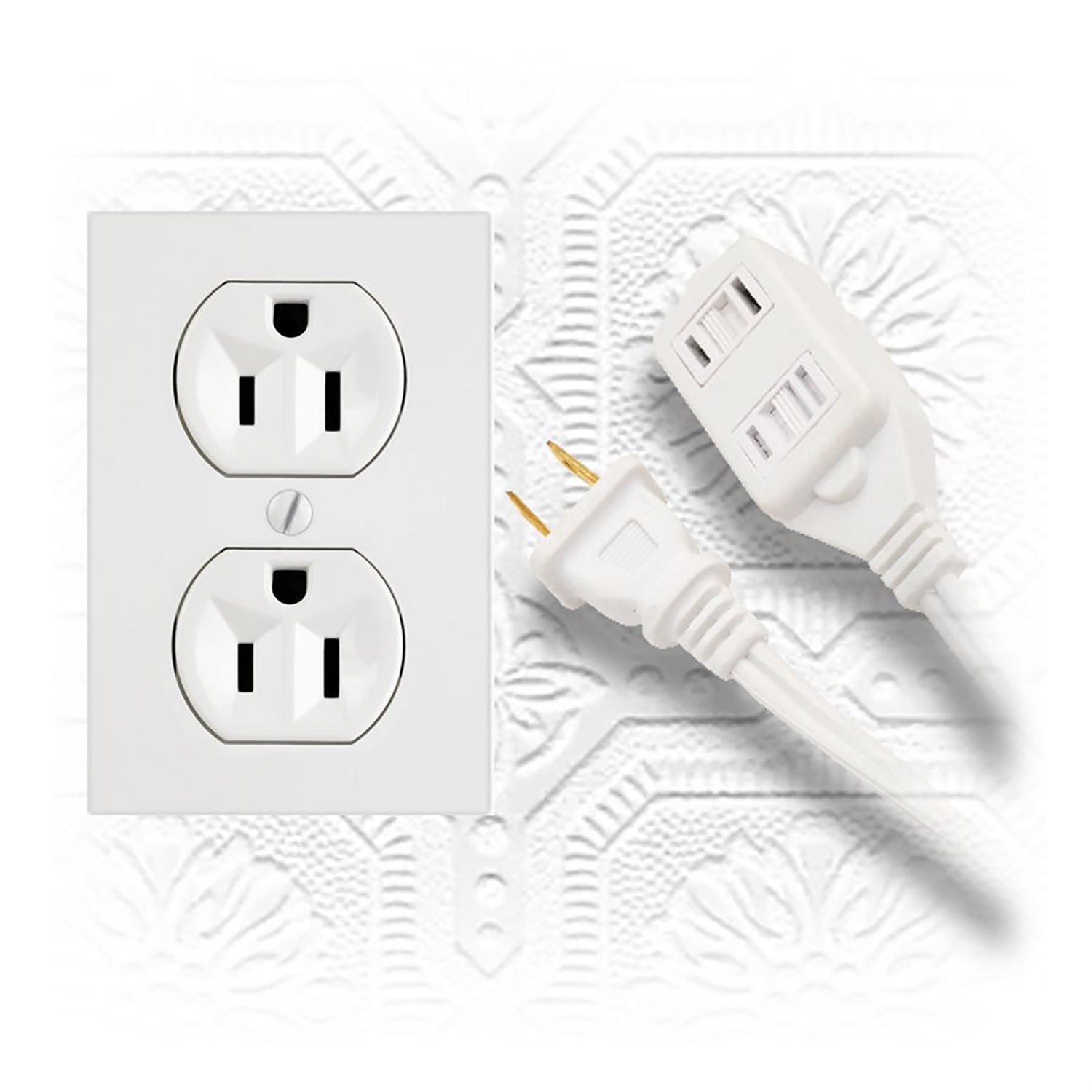 Elink - Set of 3 3-Outlet Indoor Electrical Extension Cords, 5 Feet Length, White