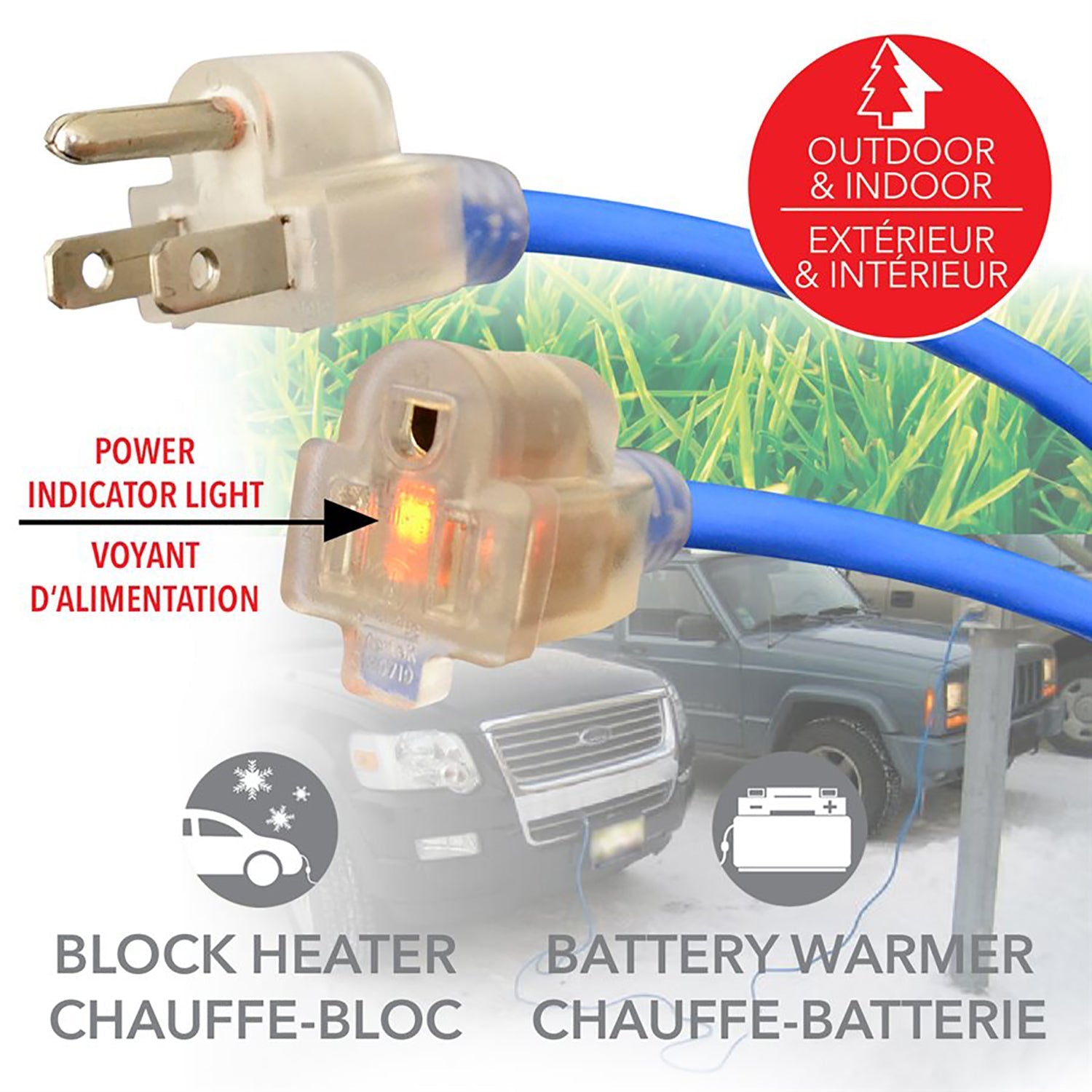 ELink – Rallonge d’extérieur avec voyant d’alimentation, 25 pi de longueur, bleu