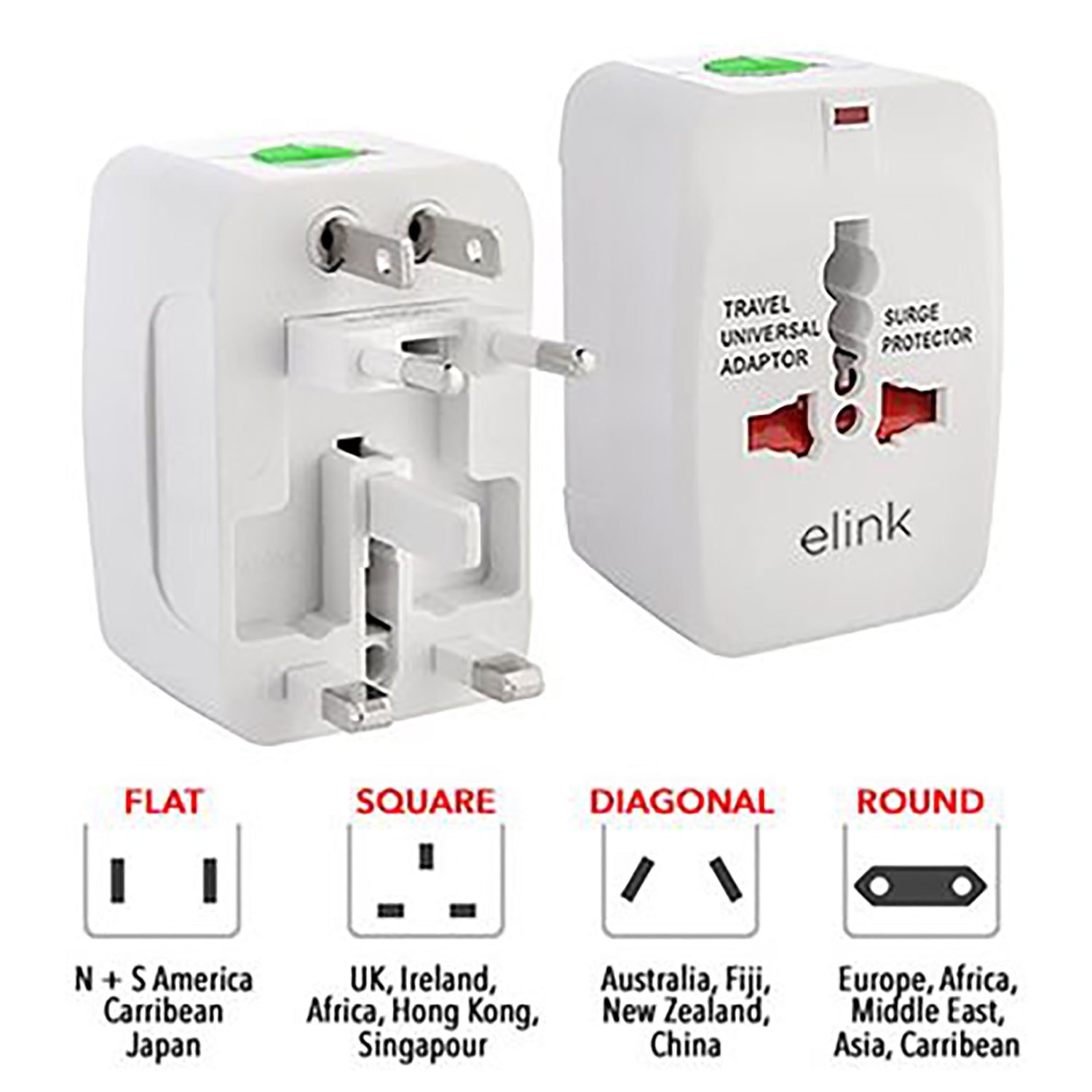 Elink - Universal Travel Adapter with Surge Protector, For Over 150 Countries