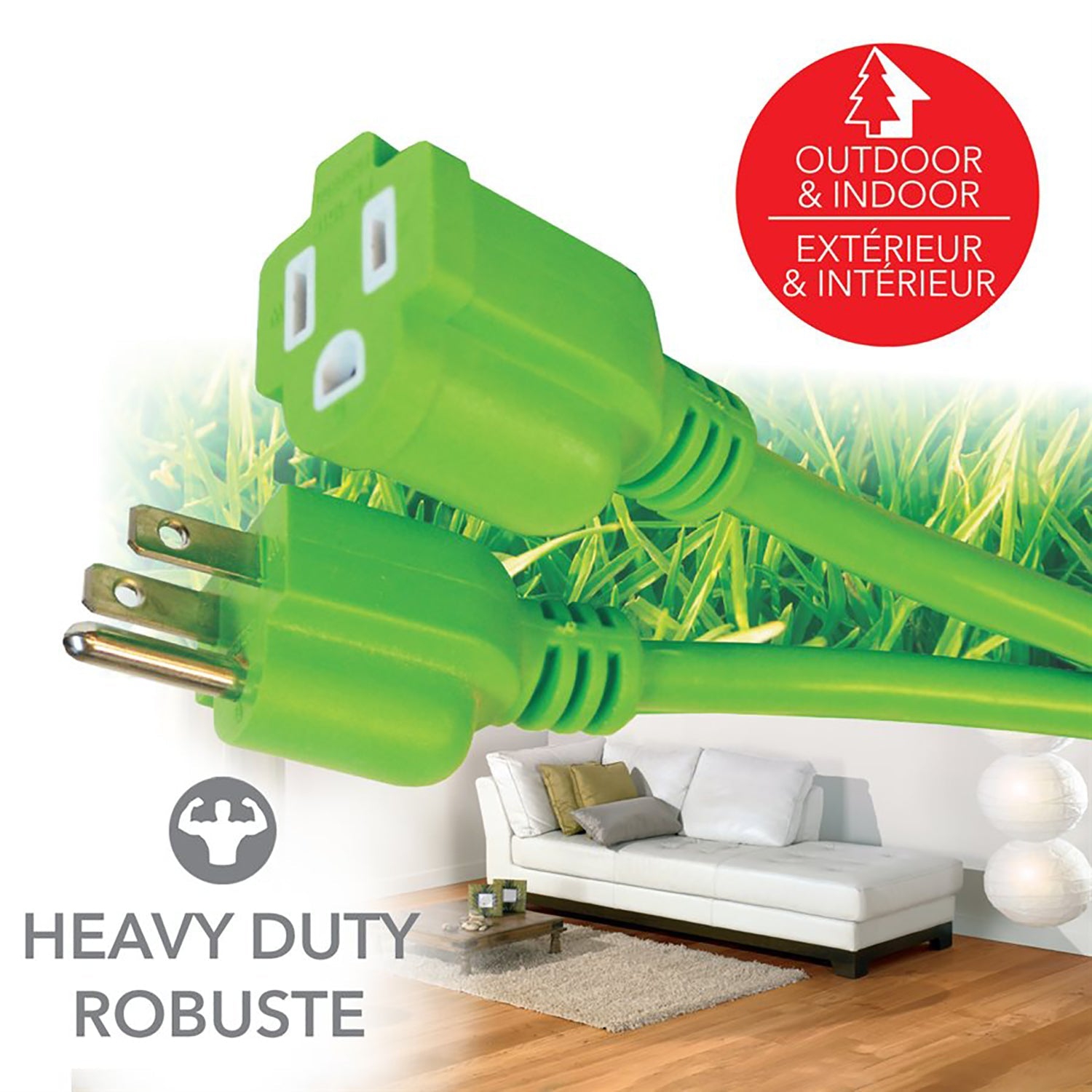 ELink – Rallonge électrique extérieure à 1 prises, longueur de 15 pi, vert