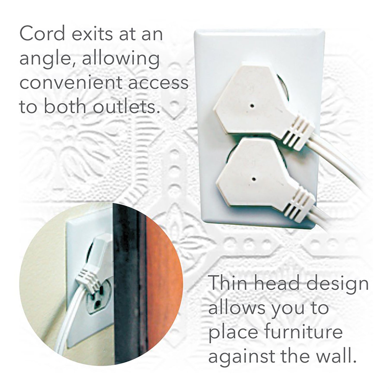 ELink – Ensemble de 3 rallonges électriques avec prise à tête plate, 3 prises, longueur de 6 pi, blanc