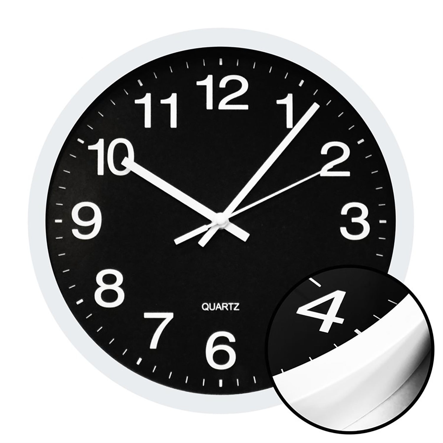 Hauz - Round Wall Clock, 12" Diameter, Quartz Precision, Black