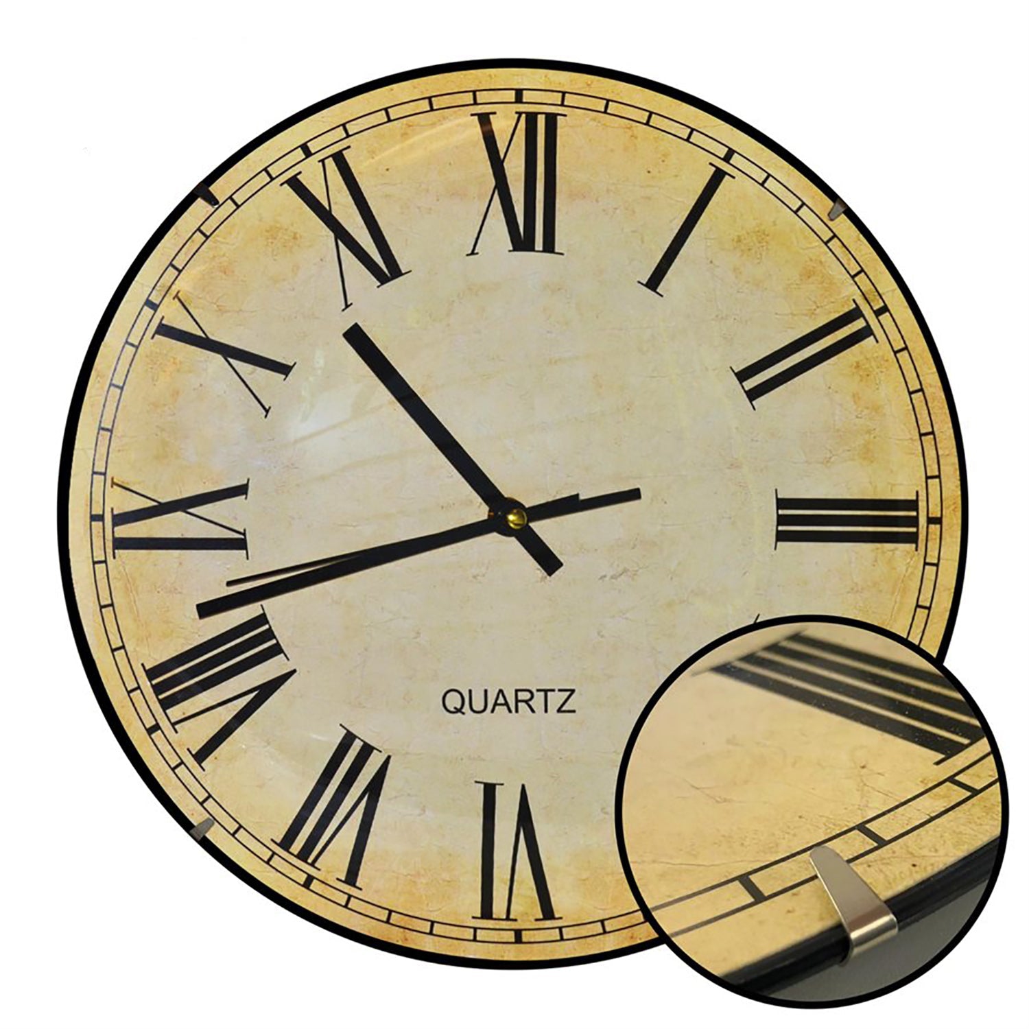 Hauz - Round Wall Clock, 12" Diameter, Quartz Precision, Brown