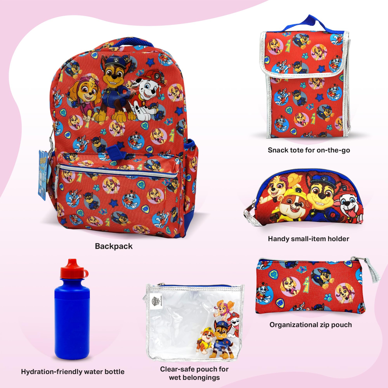 Paw Patrol Backpack 16 inch Kids Backpack with Lunch Box - 6 Piece Set for Kids
