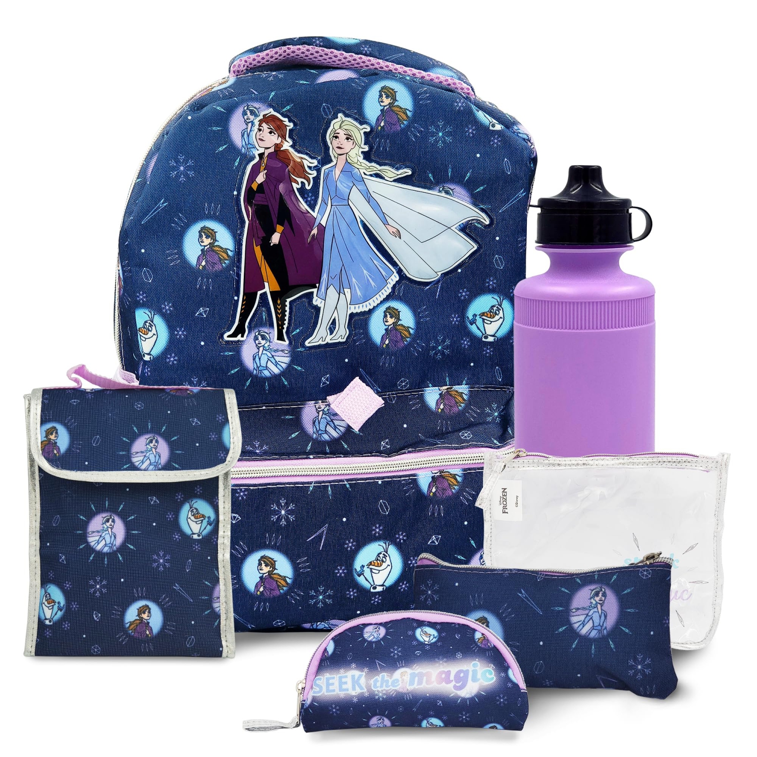 Sac à dos pour enfants 16&nbsp;po la Reine des neiges de Disney avec boîte-repas - Ensemble de 6 pièces pour enfants