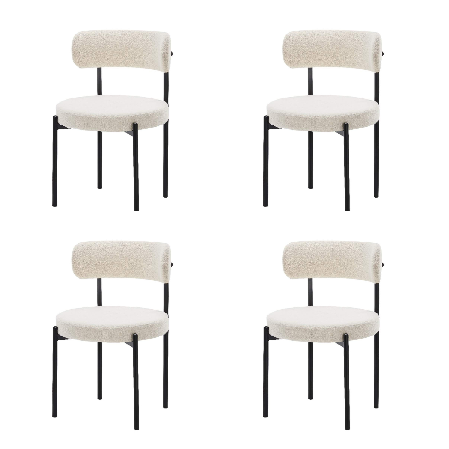 LivinVeluris Boulce Dining Chairs Set of 4 with Black Metal Legs - Cream White