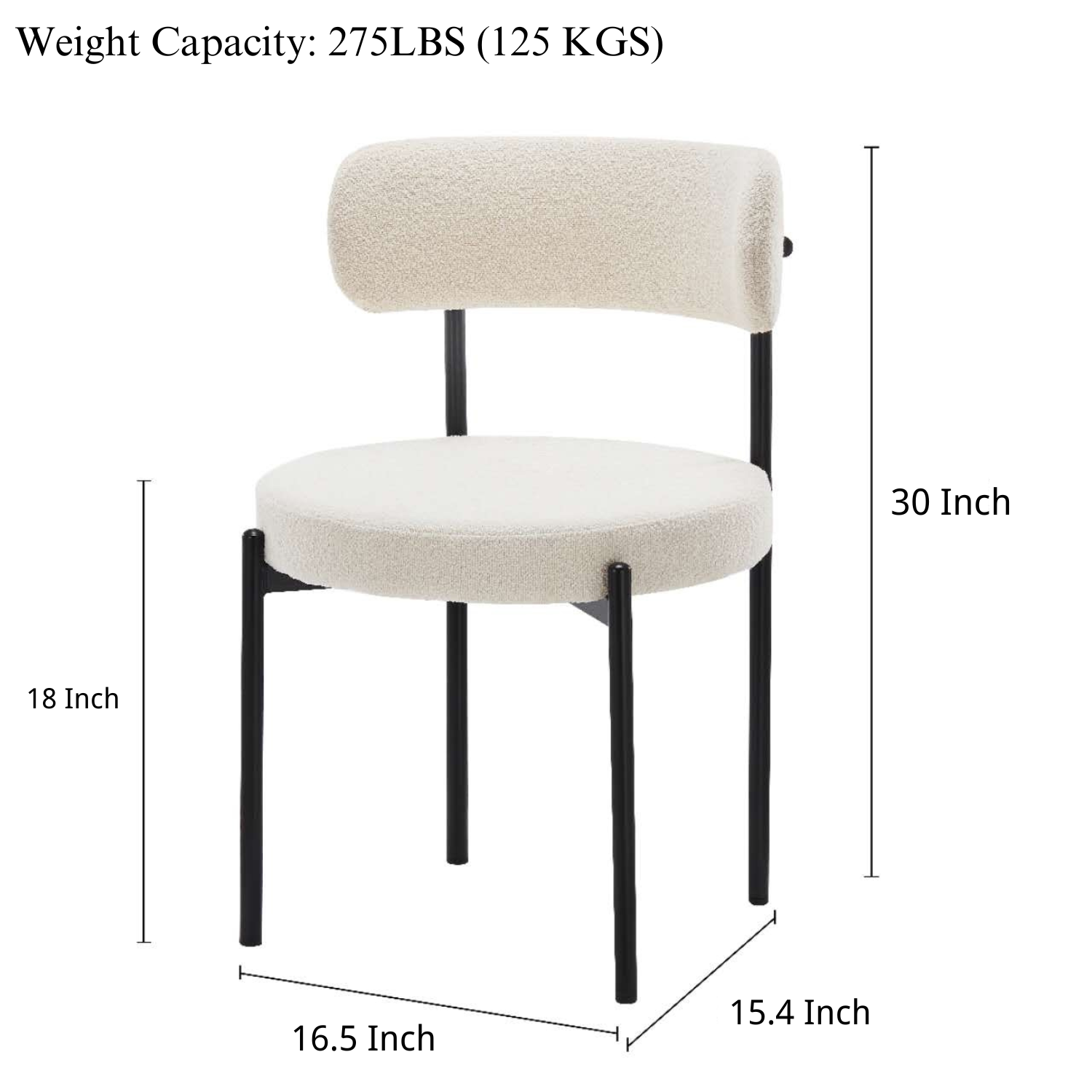 LivinVeluris Boulce Dining Chairs Set of 4 with Black Metal Legs - Cream White