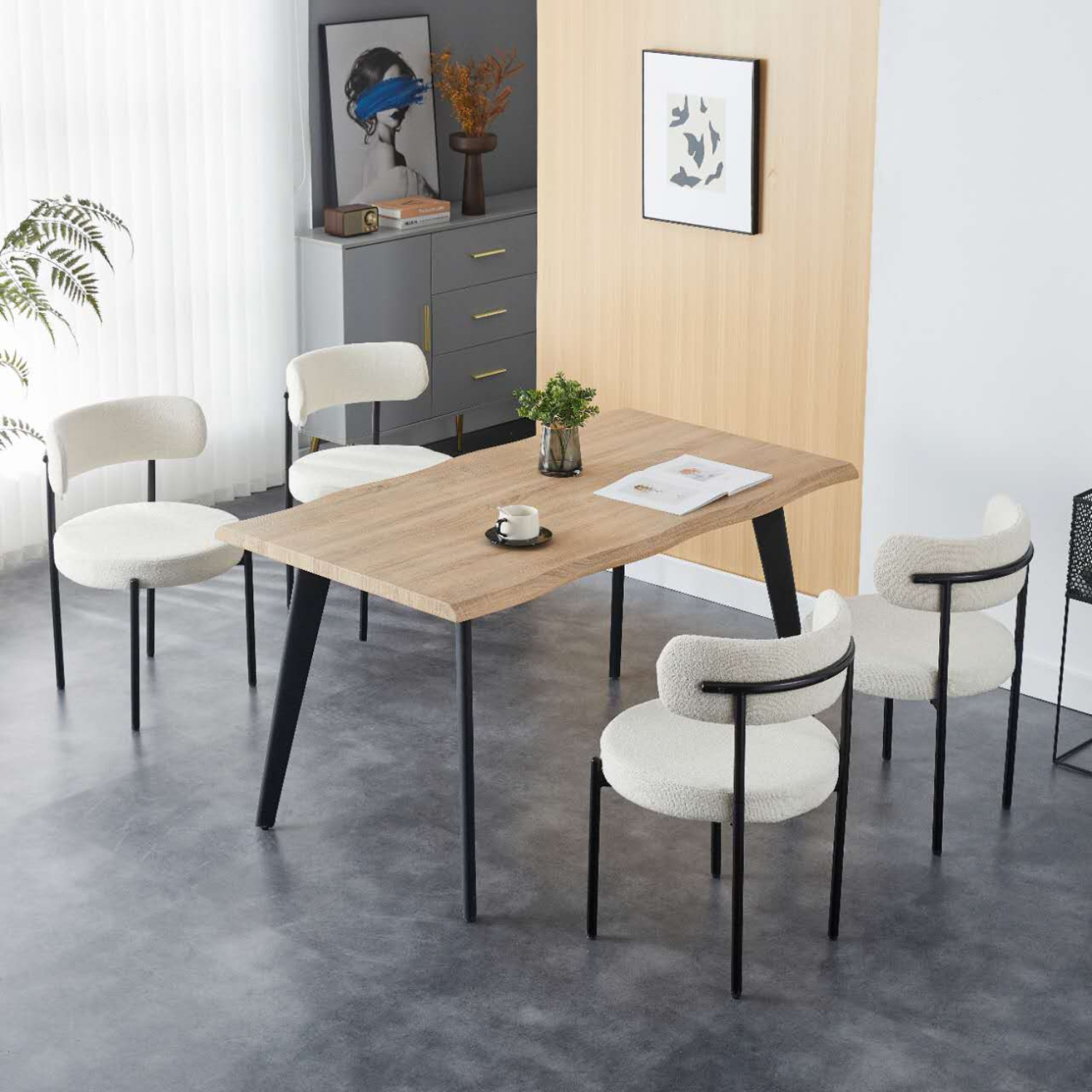 LivinVeluris Boulce Dining Chairs Set of 4 with Black Metal Legs - Cream White