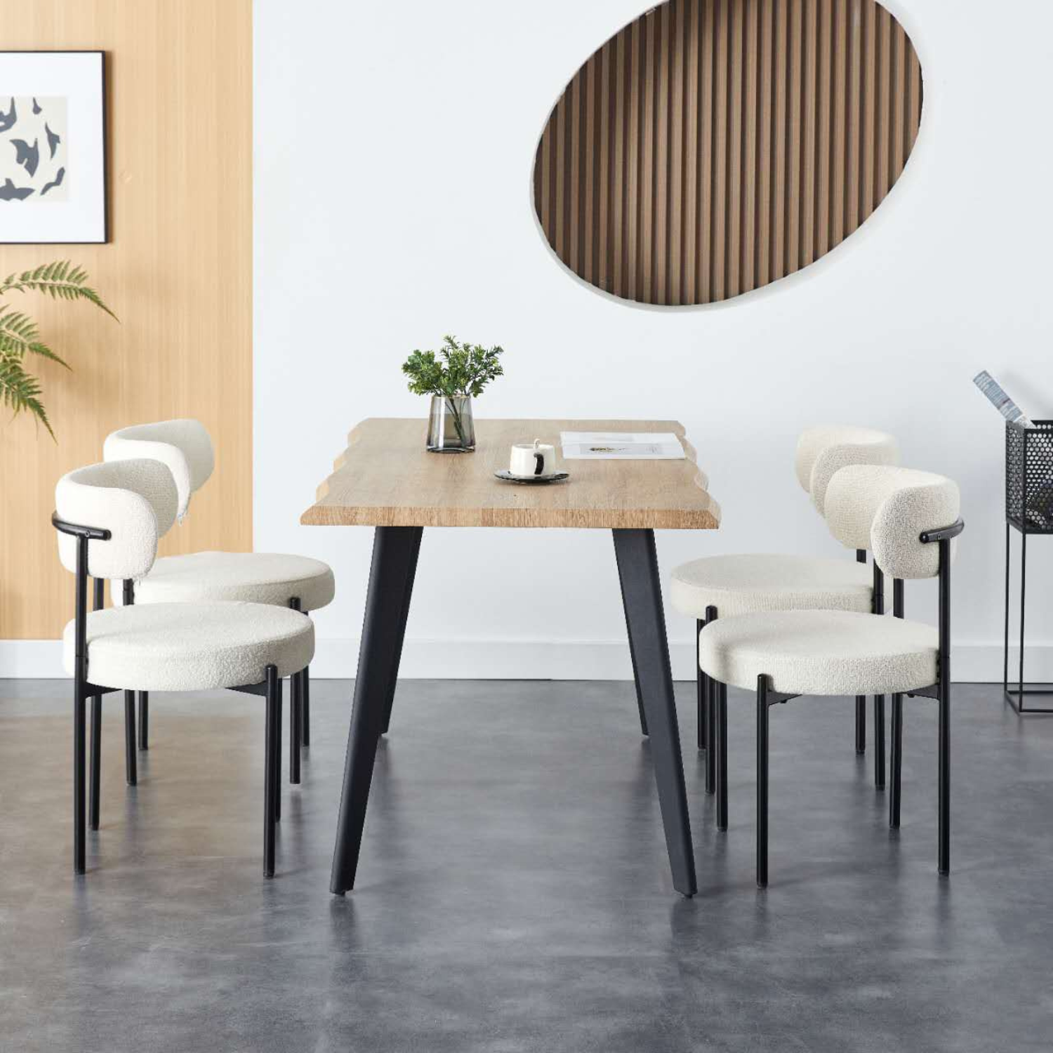 LivinVeluris Boulce Dining Chairs Set of 4 with Black Metal Legs - Cream White