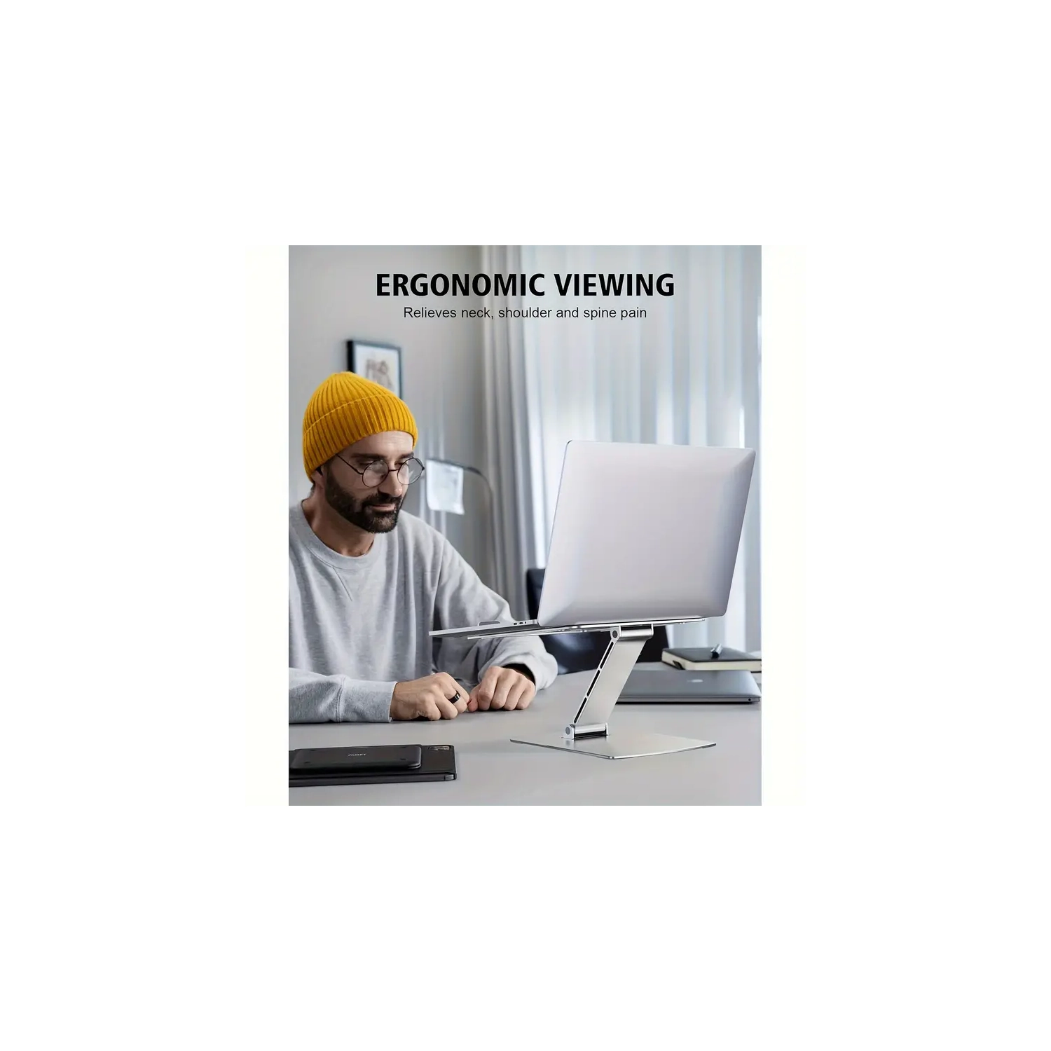 Ergonomic Adjustable Laptop Stand with Heat-Vent - Foldable Aluminium Alloy Laptop Riser for MacBook Air, Pro, Dell XPS, Samsung - Compatible with