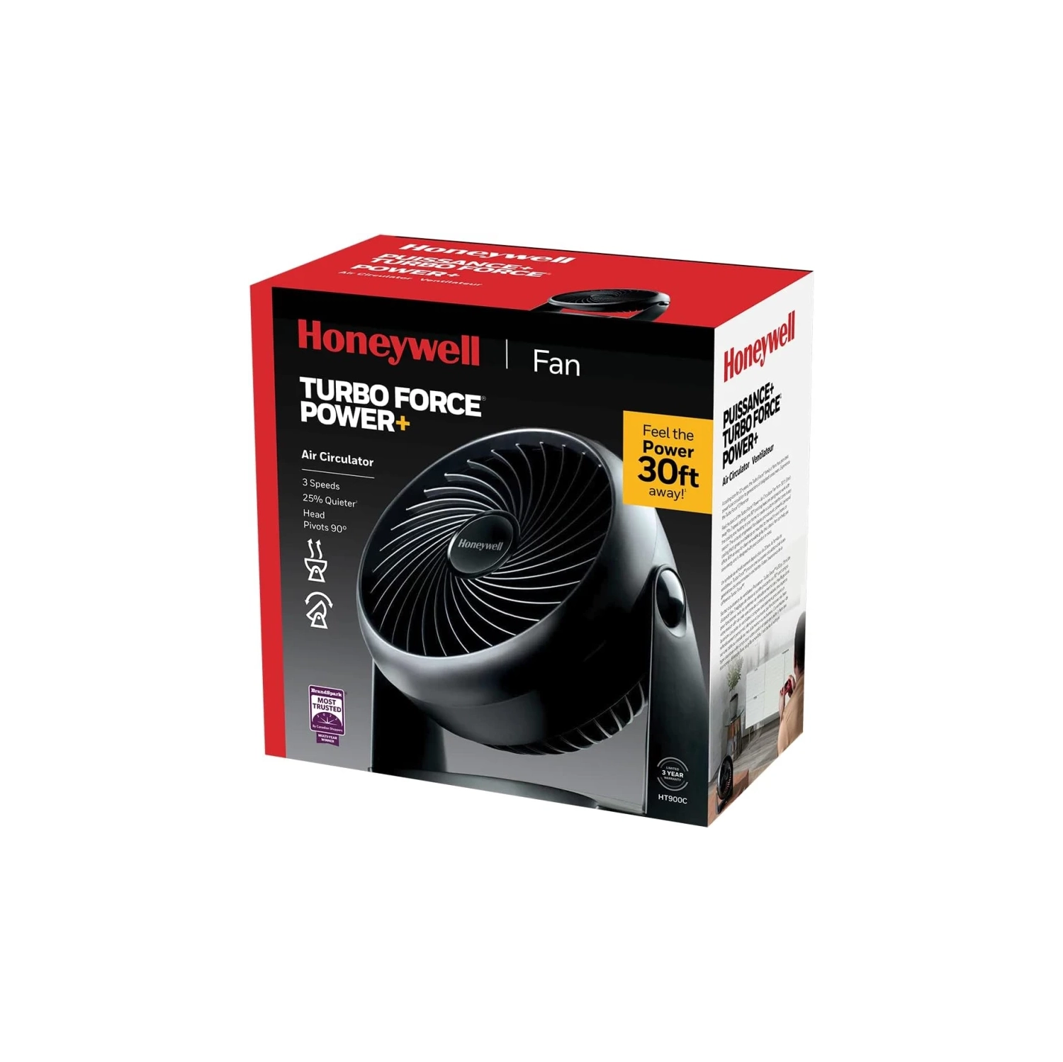 Honeywell HT900C 7" TurboForce® POWER+ Desk/Table Fan - Air Circulator for Small Bedroom - Portable, Wall Mountable - Energy Saving, 3 Speeds, Black