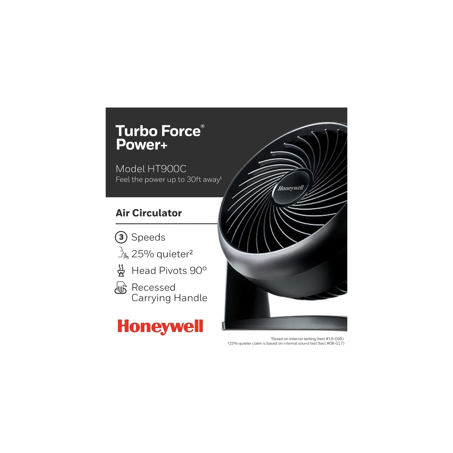 Honeywell HT900C 7" TurboForce® POWER+ Desk/Table Fan - Air Circulator for Small Bedroom - Portable, Wall Mountable - Energy Saving, 3 Speeds, Black