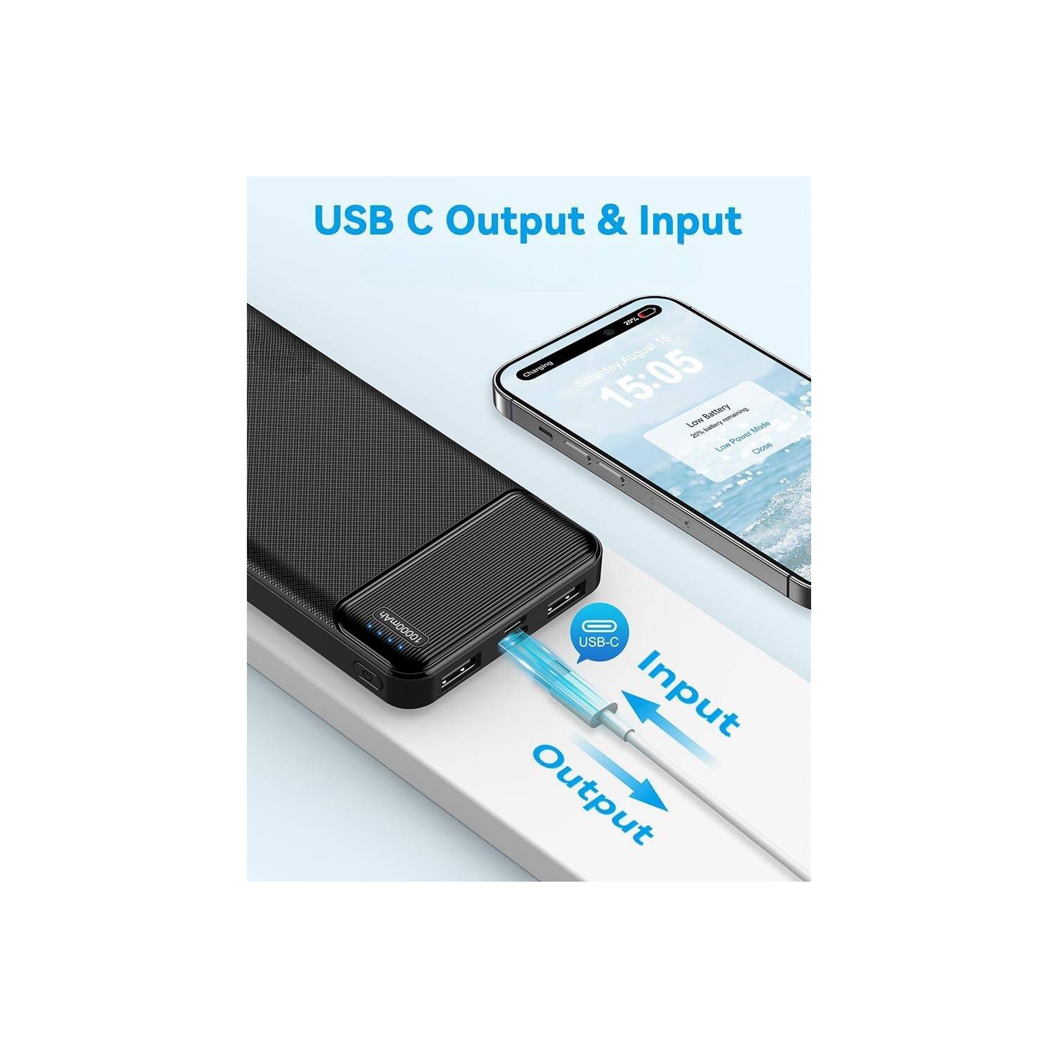 10000mAh Portable Charger Power Bank USB C 3 Output, Portable Battery Bank External Battery Pack Power Bank for Samsung S22/21, iPhone