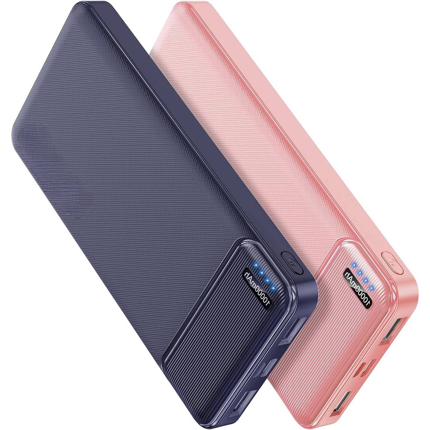 2-Pack Pink Blue 10000mAh Portable Charger Power Bank USB C Output Fast Charging, Portable Battery Bank External Battery Pack Power Bank for Samsung S22/21, iPhone 15/14/13/12/11