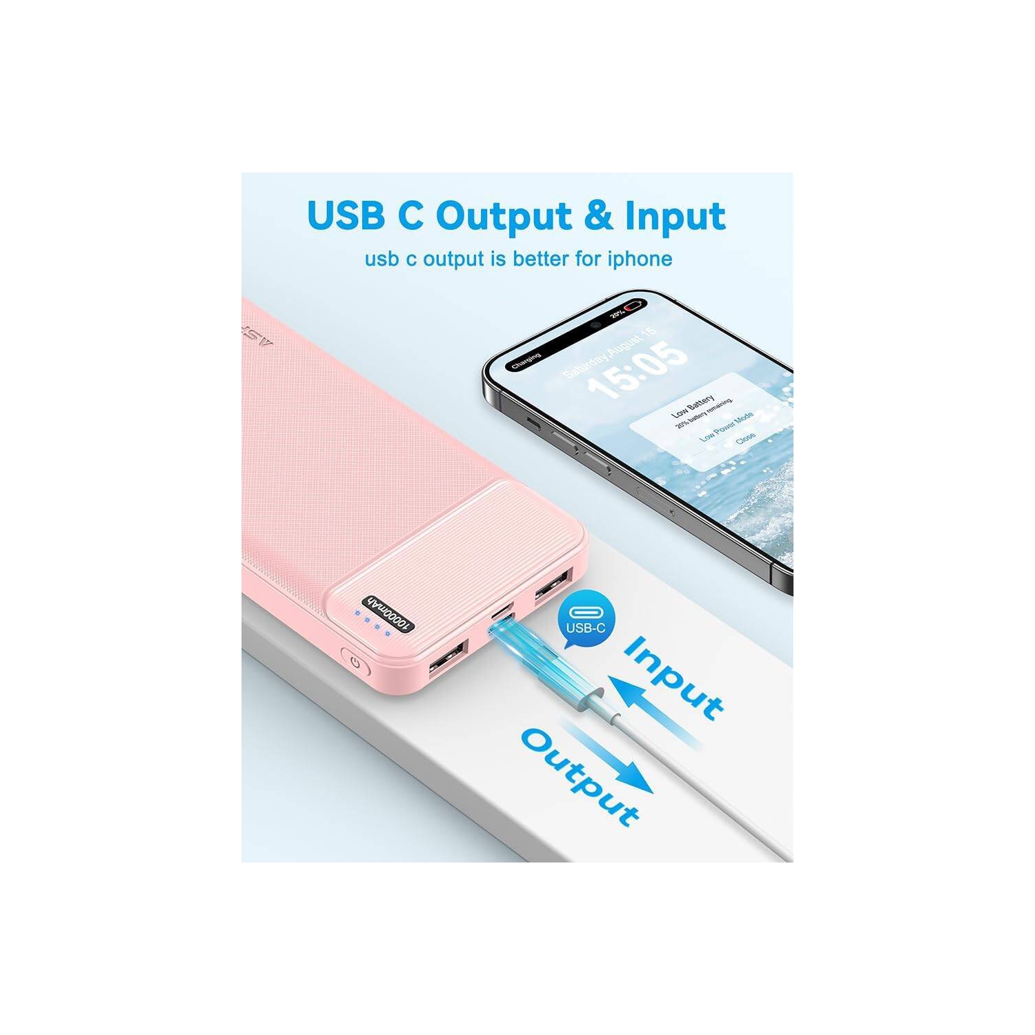 Paquet de 2 chargeurs portables 10000 mAh roses chargeur portable USB-C à recharge rapide, batterie portative batterie externe pour Samsung