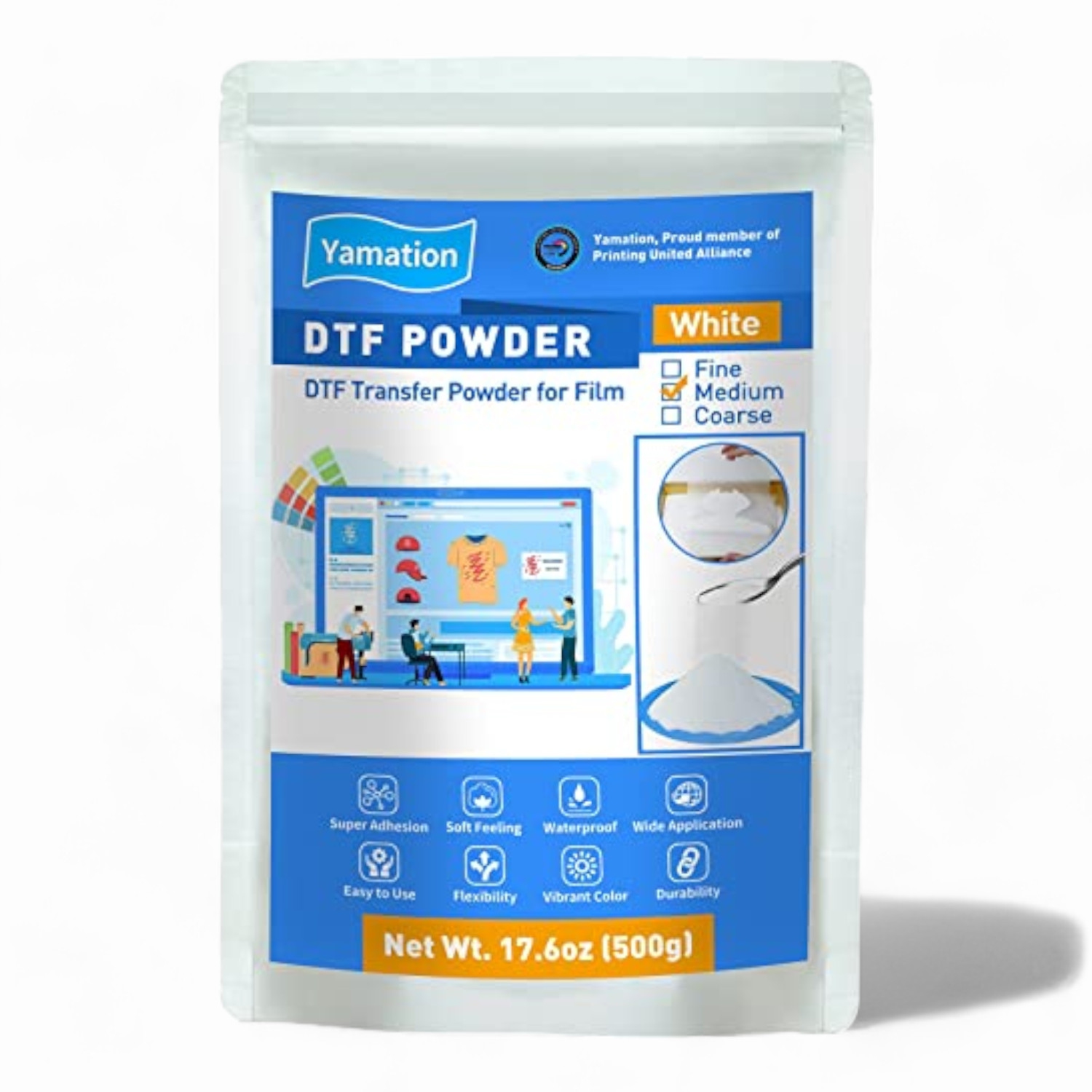 DTF Fusion Adhesive: Ultra-White 500g | 1.1lb | All-in-One DTF Powder for Vibrant Digital Prints on T-Shirts & Textiles | Compatible with DTF Printers | Includes PET Film & Ink