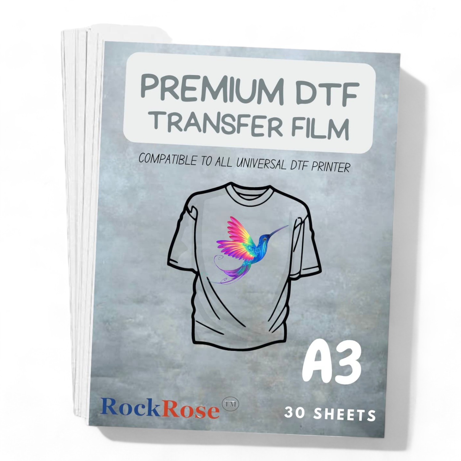 HeatWave Shield PET Film - Ultimate DIY T-Shirt Transfer Solution! Waterproof & Heat-Resistant DTF Film (30 Sheets) - Rock Rose Pre Treat, 75um Thickness, A3 Size.