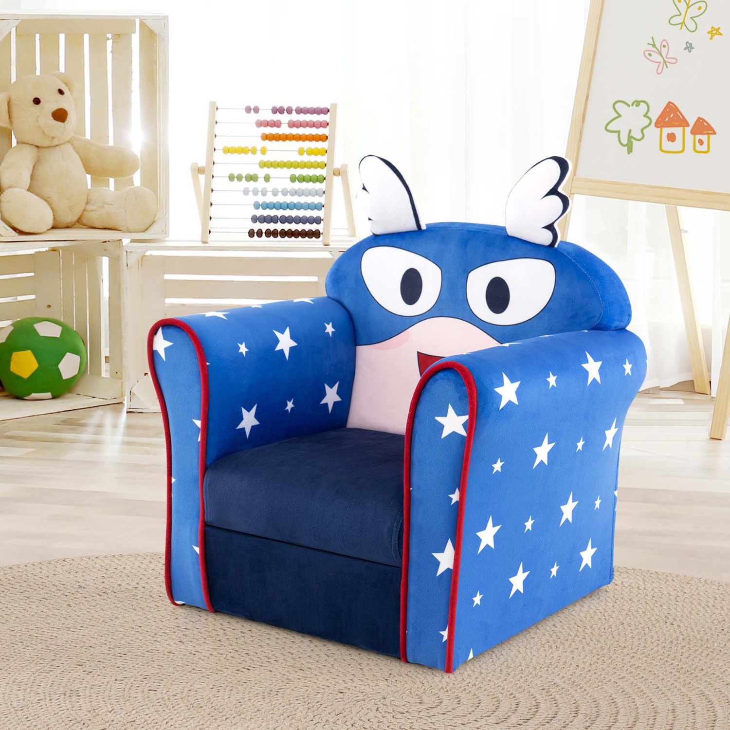 Costway – Fauteuil rembourré pour enfants, fauteuil pour tout-petits, cadre en bois, enfants, bleu marine