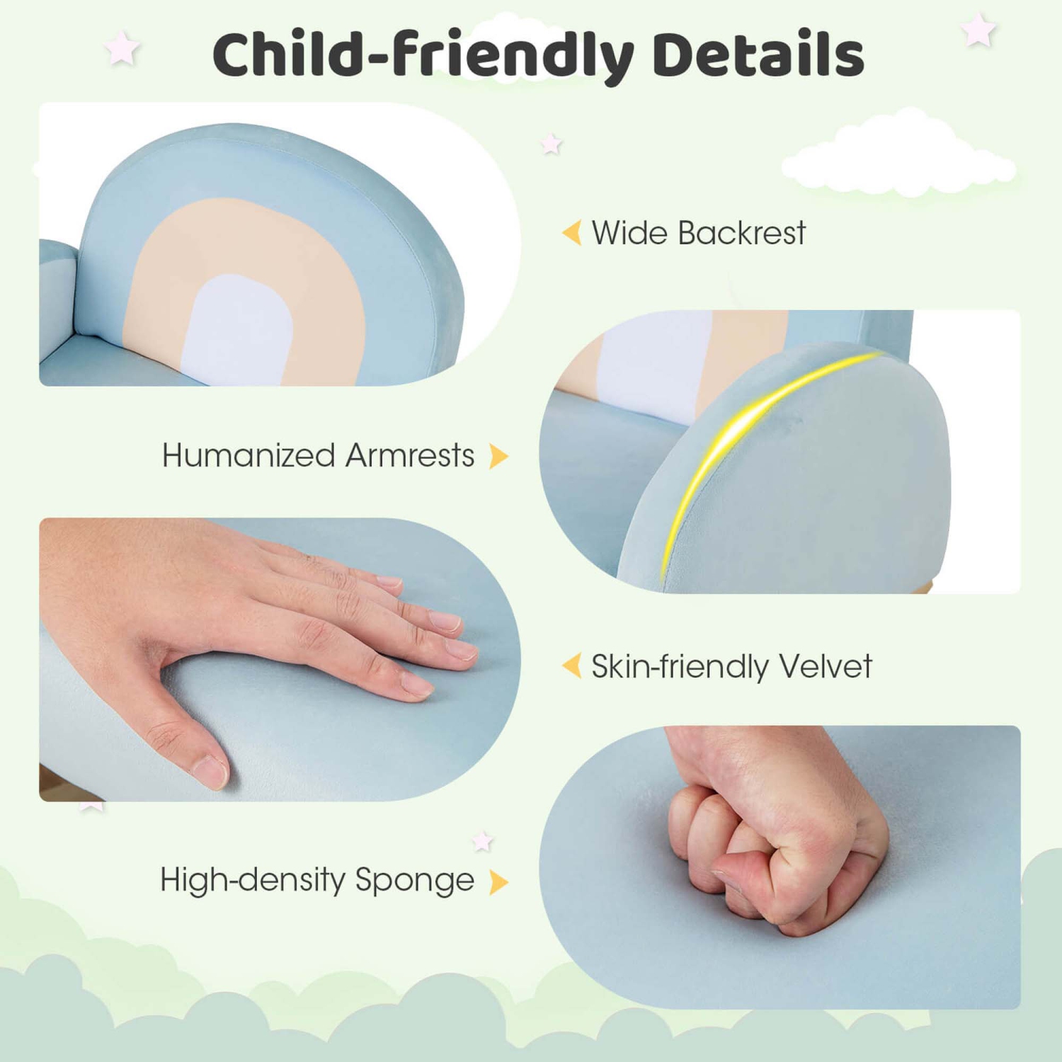 Fauteuil berçant rembourré en velours pour enfants de Costway - Bleu